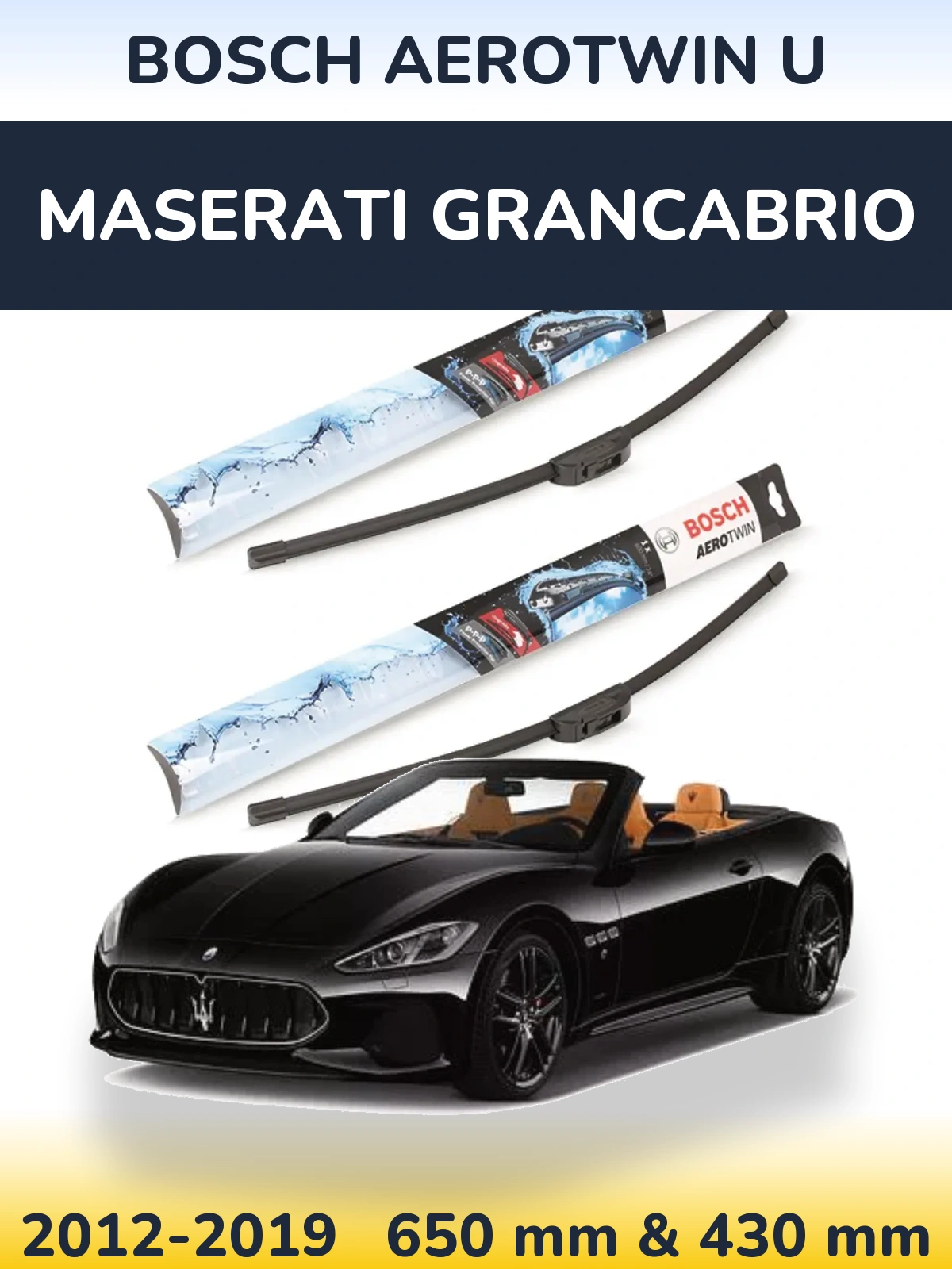 Комплект передніх щіток BOSCH AeroTwin U 650 & 430 мм для Maserati GranCabrio 2012-2019