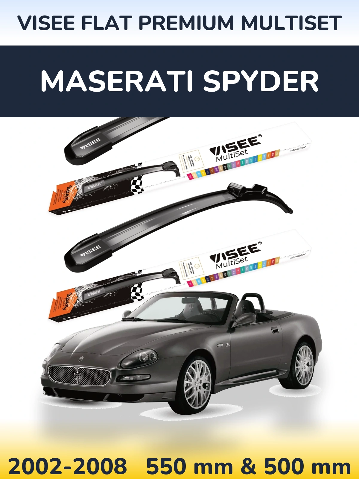Front wiper blade set VISEE FLAT PREMIUM MultiSet 550 & 500 mm for Maserati Spyder 2002-2008
