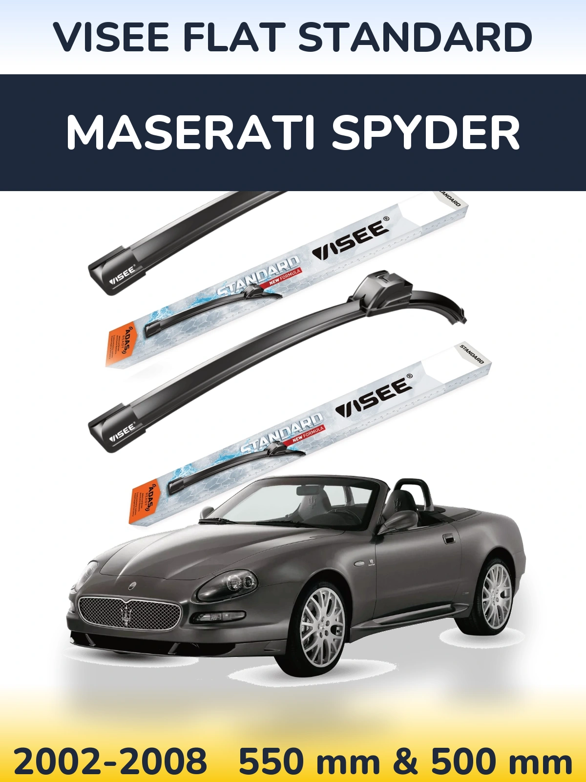 Komplet przednich wycieraczek VISEE FLAT STANDARD 550 & 500 mm do Maserati Spyder 2002-2008