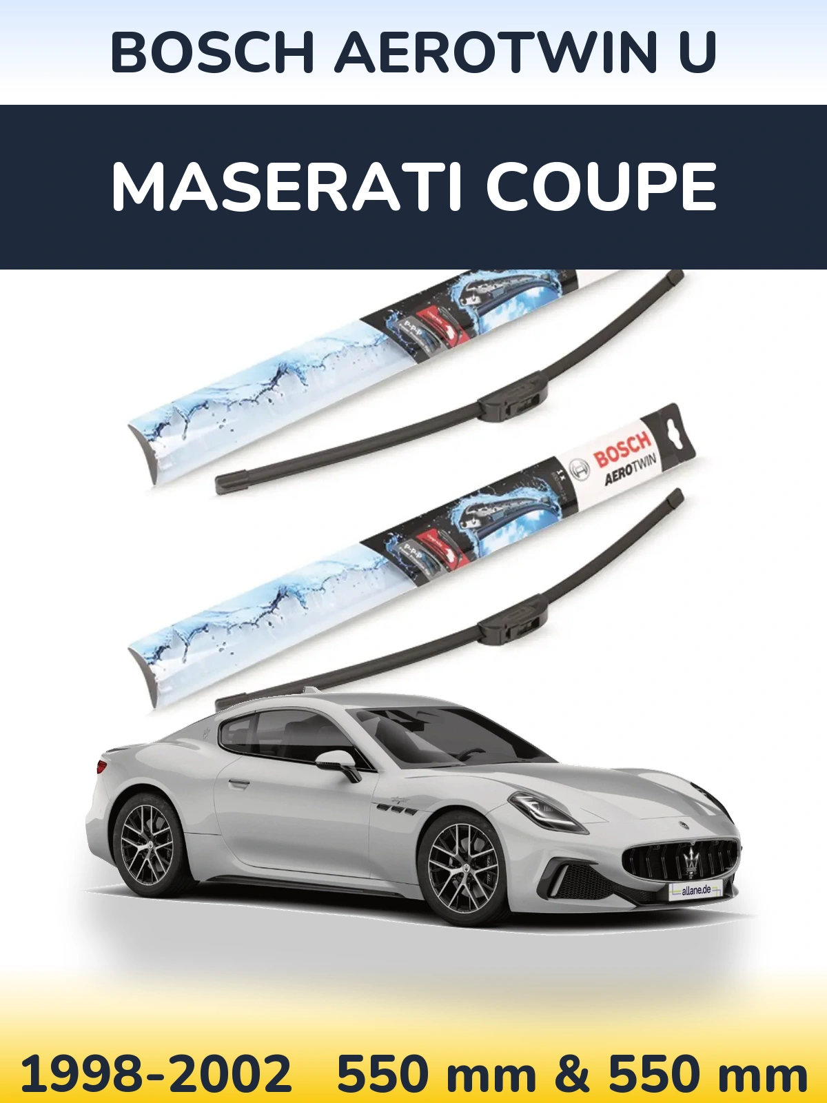 Front wiper blade set BOSCH AeroTwin U 550 & 550 mm for Maserati Coupe 1998-2002