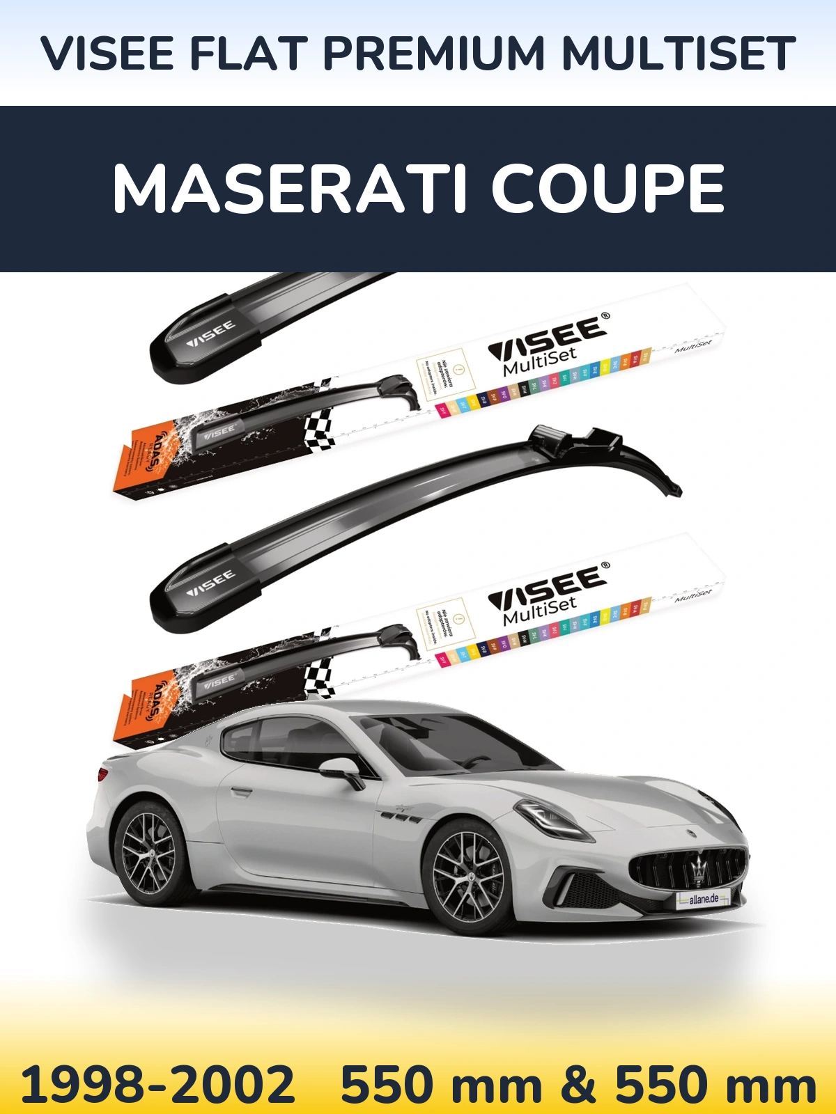Komplet przednich wycieraczek VISEE FLAT PREMIUM MultiSet 550 & 550 mm do Maserati Coupe 1998-2002