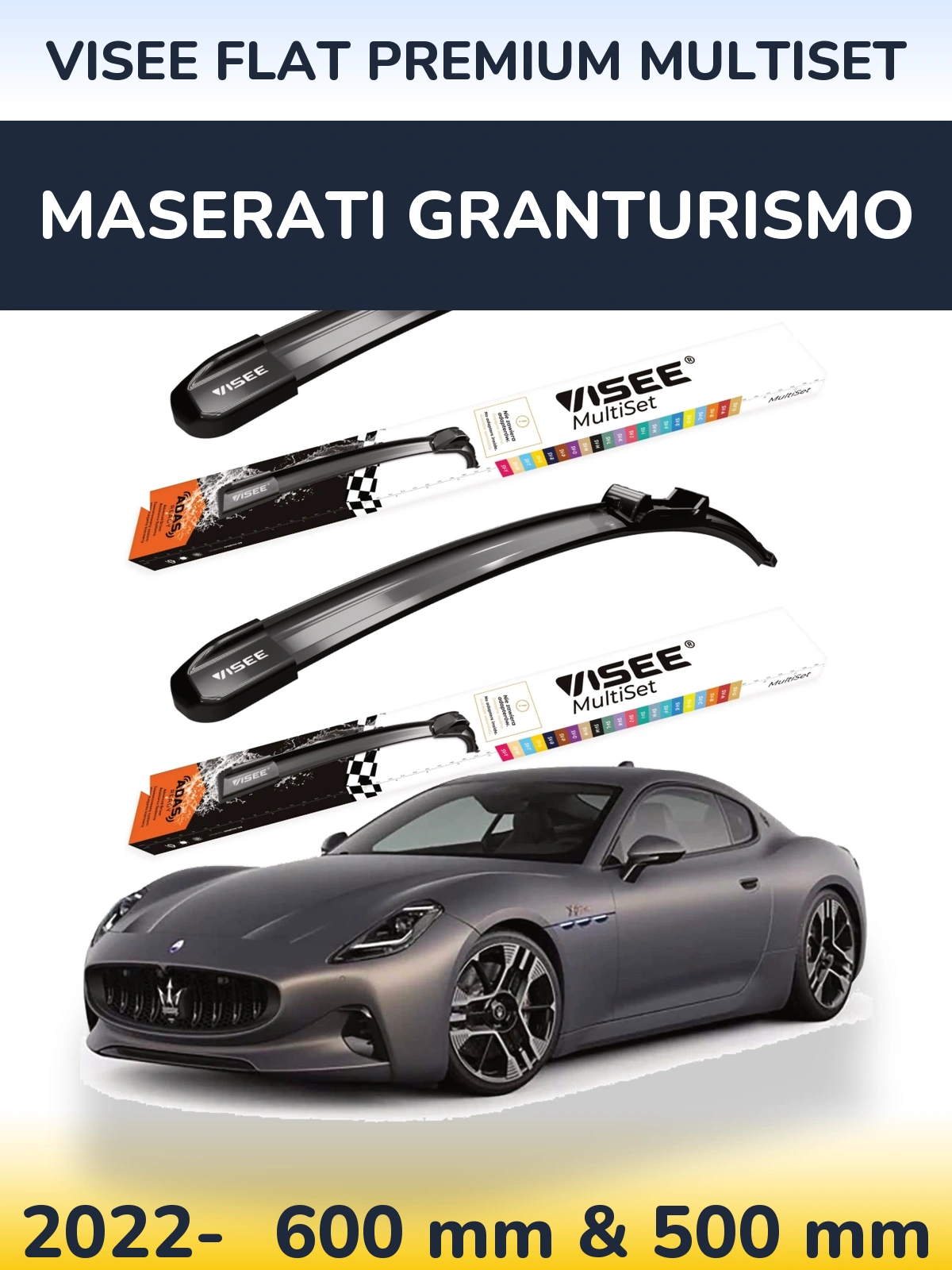 Komplet przednich wycieraczek VISEE FLAT PREMIUM MultiSet 600 & 500 mm do Maserati GranTurismo 2022-2026