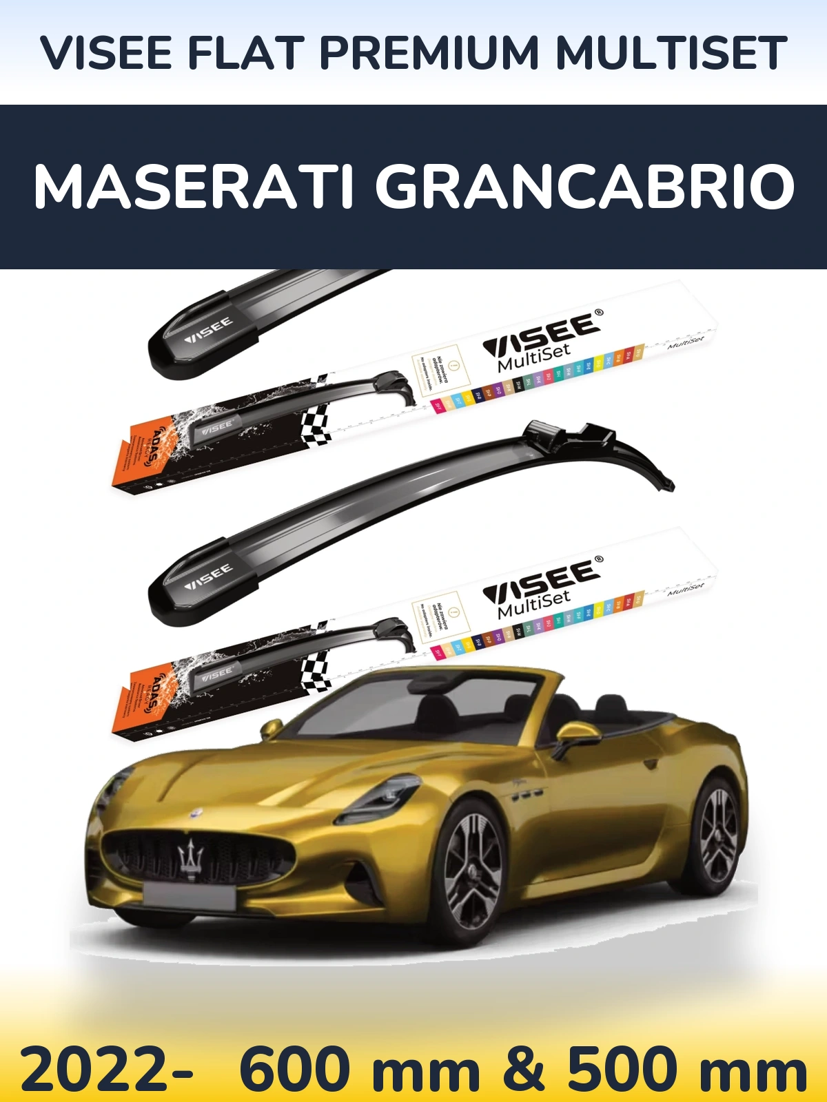 Front wiper blade set VISEE FLAT PREMIUM MultiSet 600 & 500 mm for Maserati GranCabrio 2022-2026