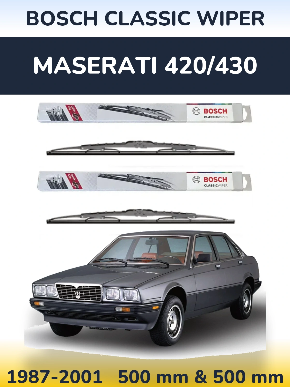 Komplet przednich wycieraczek BOSCH Classic Wiper 500 & 500 mm do Maserati 420/430 1987-2001