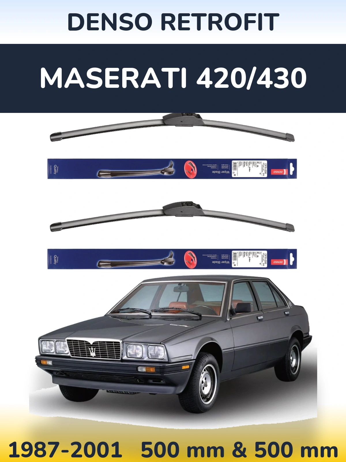 Komplet przednich wycieraczek Denso Retrofit 500 & 500 mm do Maserati 420/430 1987-2001