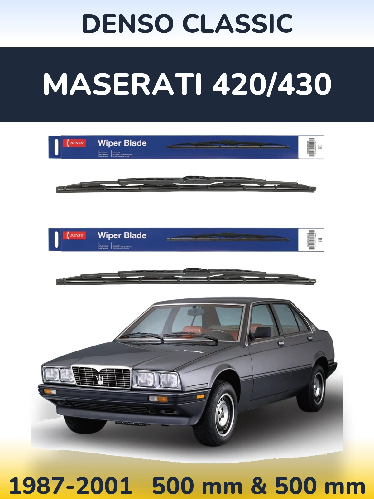 Komplet przednich wycieraczek Denso Classic 500 & 500 mm do Maserati 420/430 1987-2001