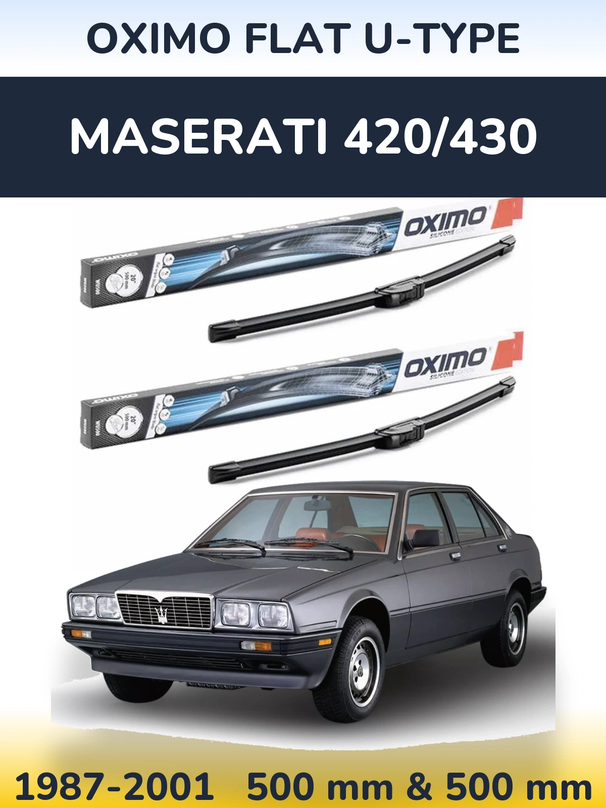 Komplet przednich wycieraczek Oximo Flat U-type 500 & 500 mm do Maserati 420/430 1987-2001
