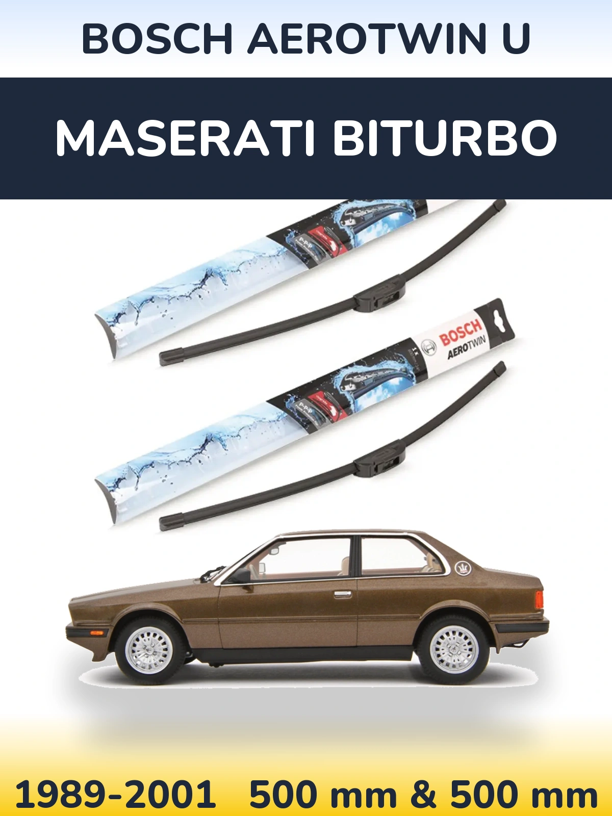 Komplet przednich wycieraczek BOSCH AeroTwin U 500 & 500 mm do Maserati Biturbo 1989-2001