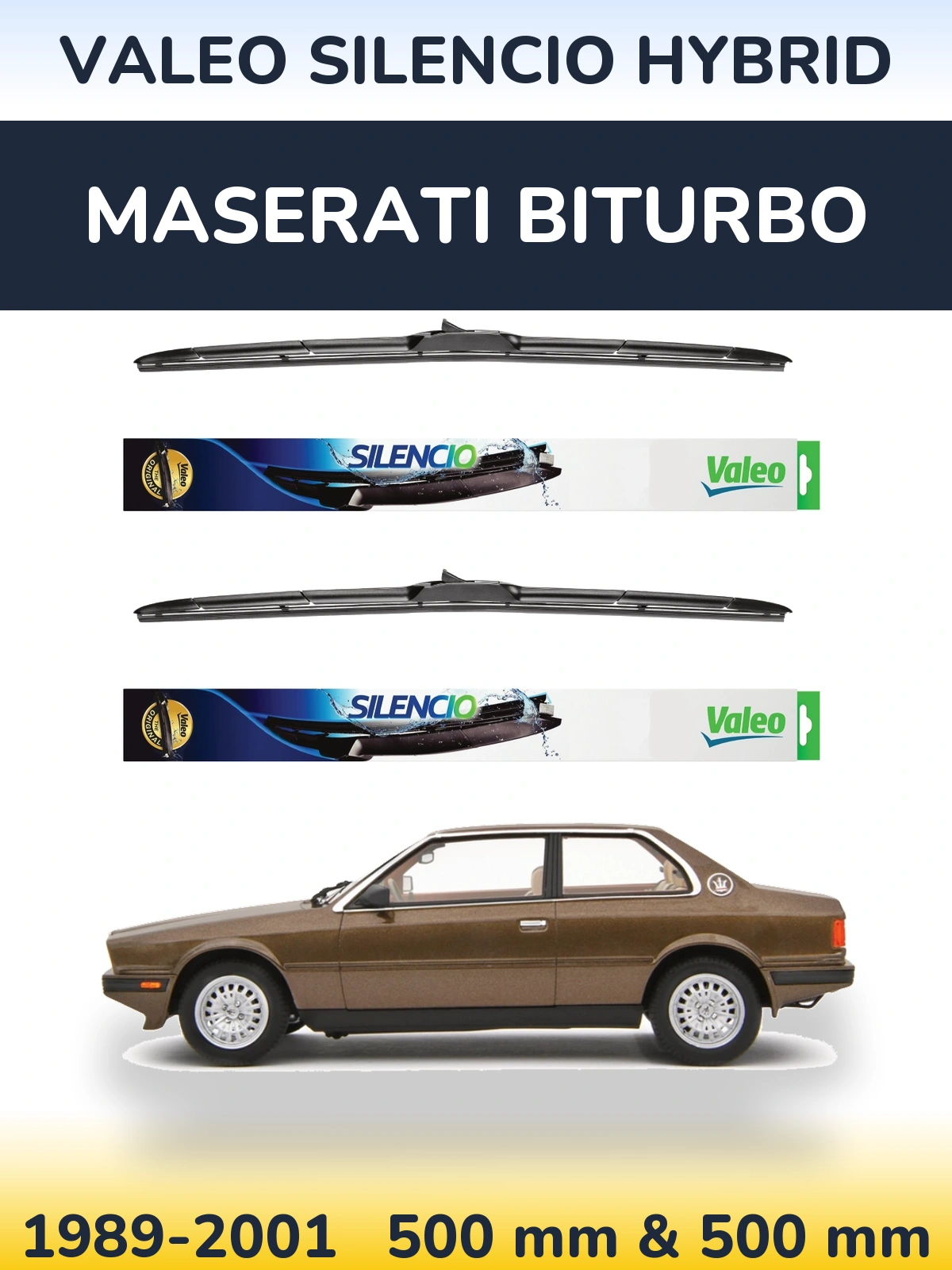 Комплект передних дворников Valeo Silencio Hybrid 500 & 500 мм для Maserati Biturbo 1989-2001