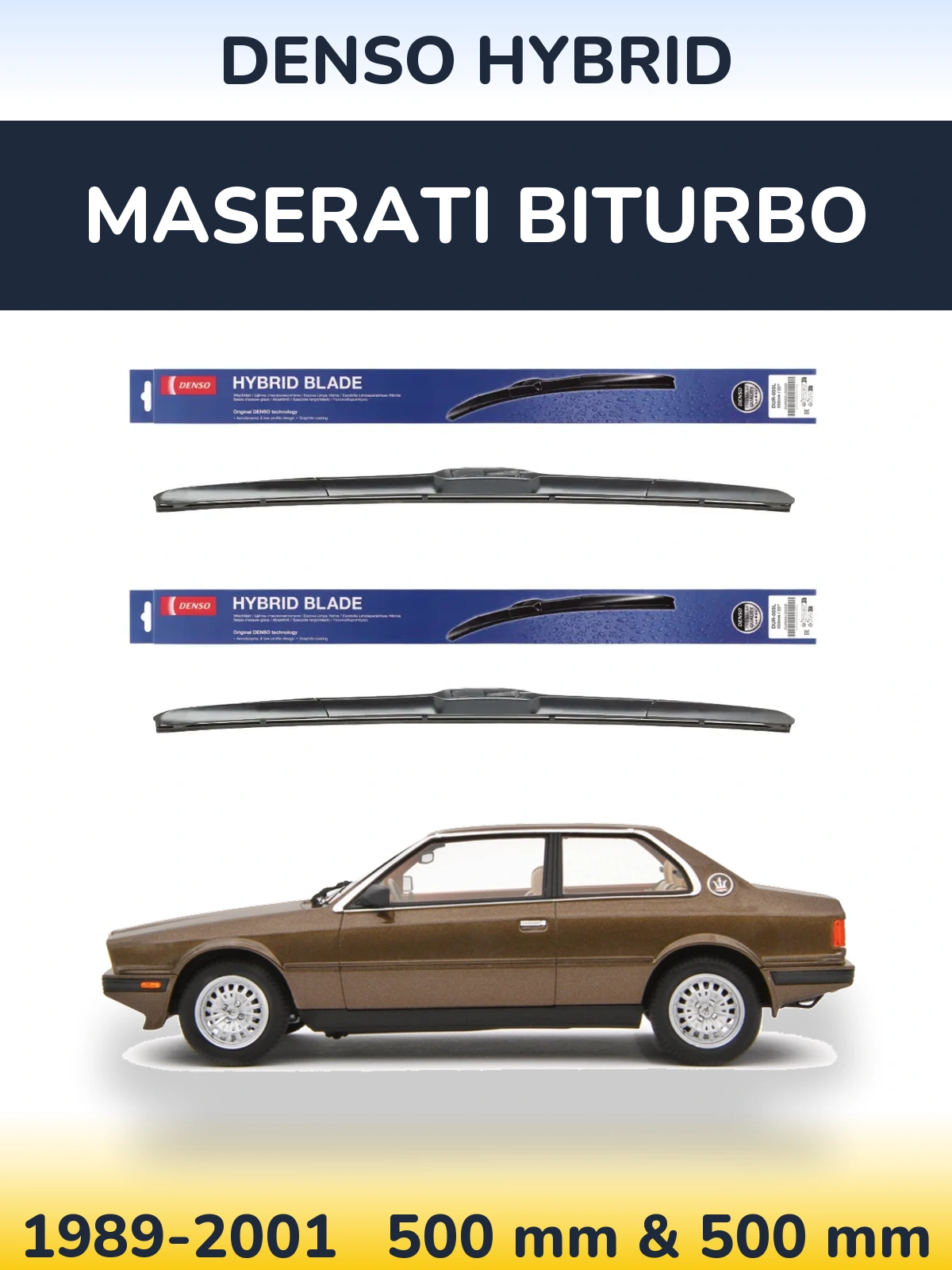 Komplet przednich wycieraczek Denso Hybrid 500 & 500 mm do Maserati Biturbo 1989-2001