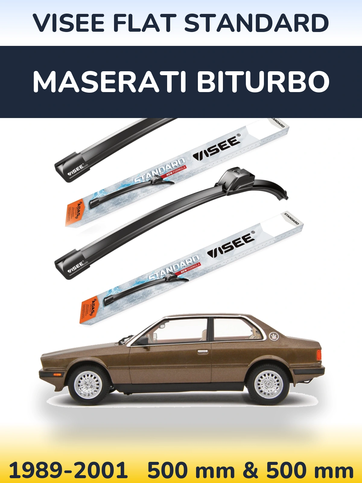 Комплект передних дворников VISEE FLAT STANDARD 500 & 500 мм для Maserati Biturbo 1989-2001