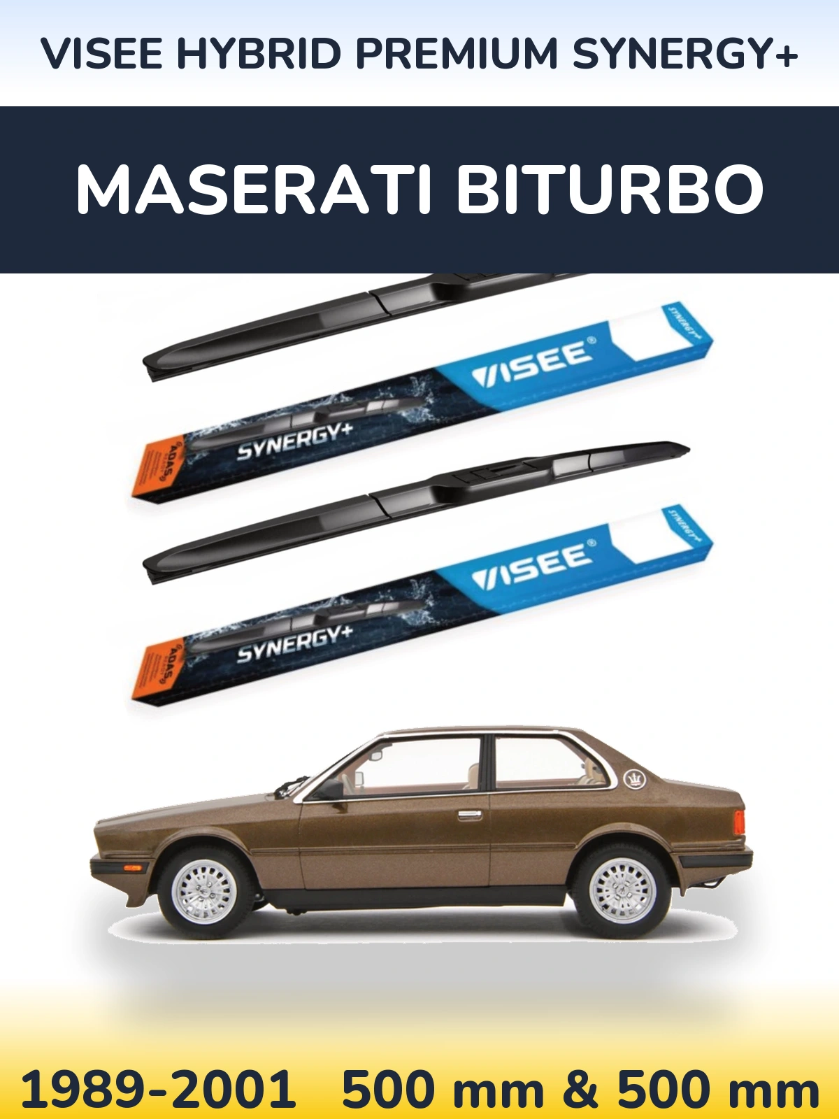 Komplet przednich wycieraczek VISEE HYBRID PREMIUM SYNERGY+ 500 & 500 mm do Maserati Biturbo 1989-2001