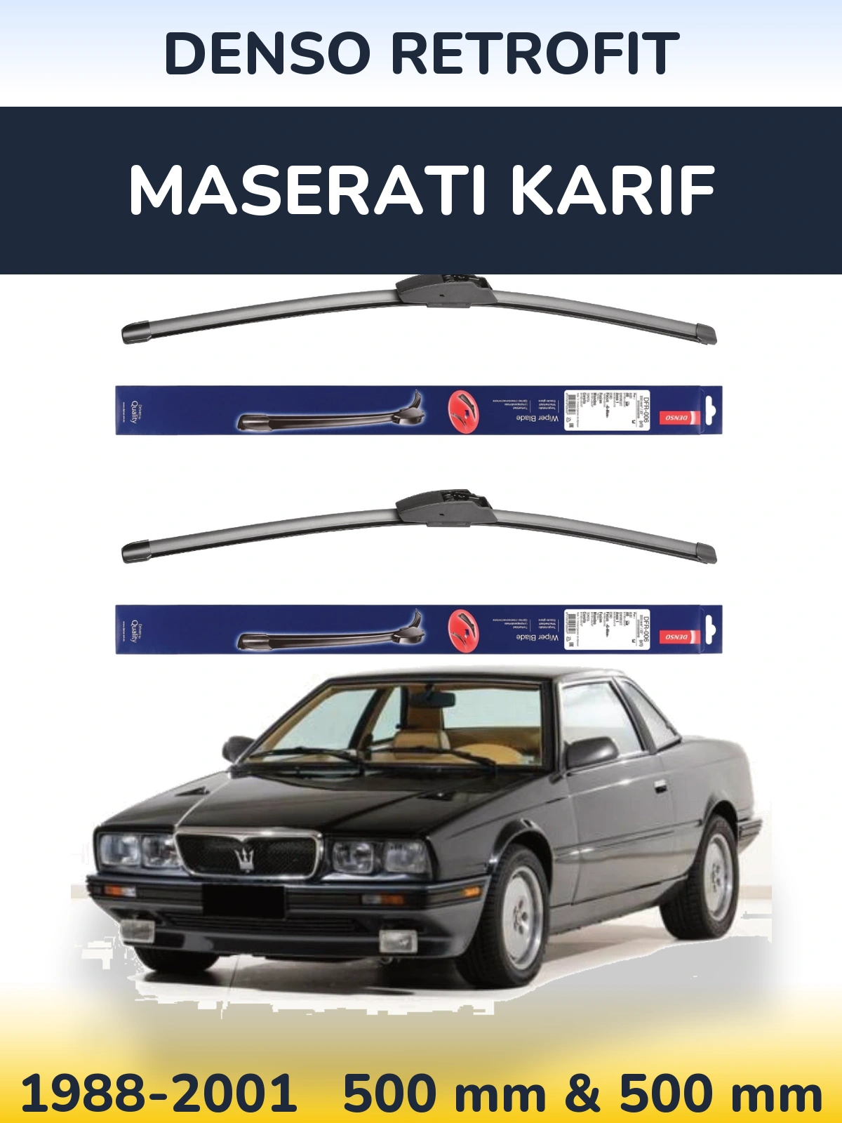 Komplet przednich wycieraczek Denso Retrofit 500 & 500 mm do Maserati Karif 1988-2001