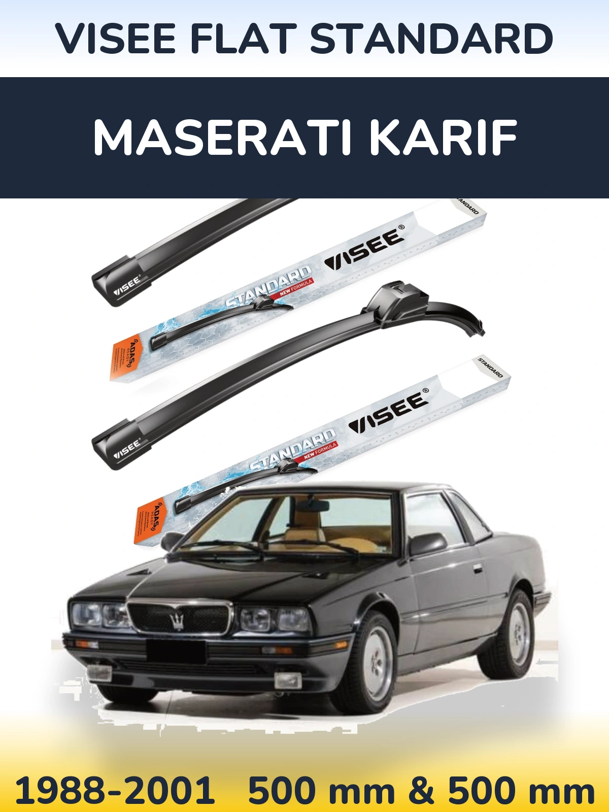 Комплект передних дворников VISEE FLAT STANDARD 500 & 500 мм для Maserati Karif 1988-2001