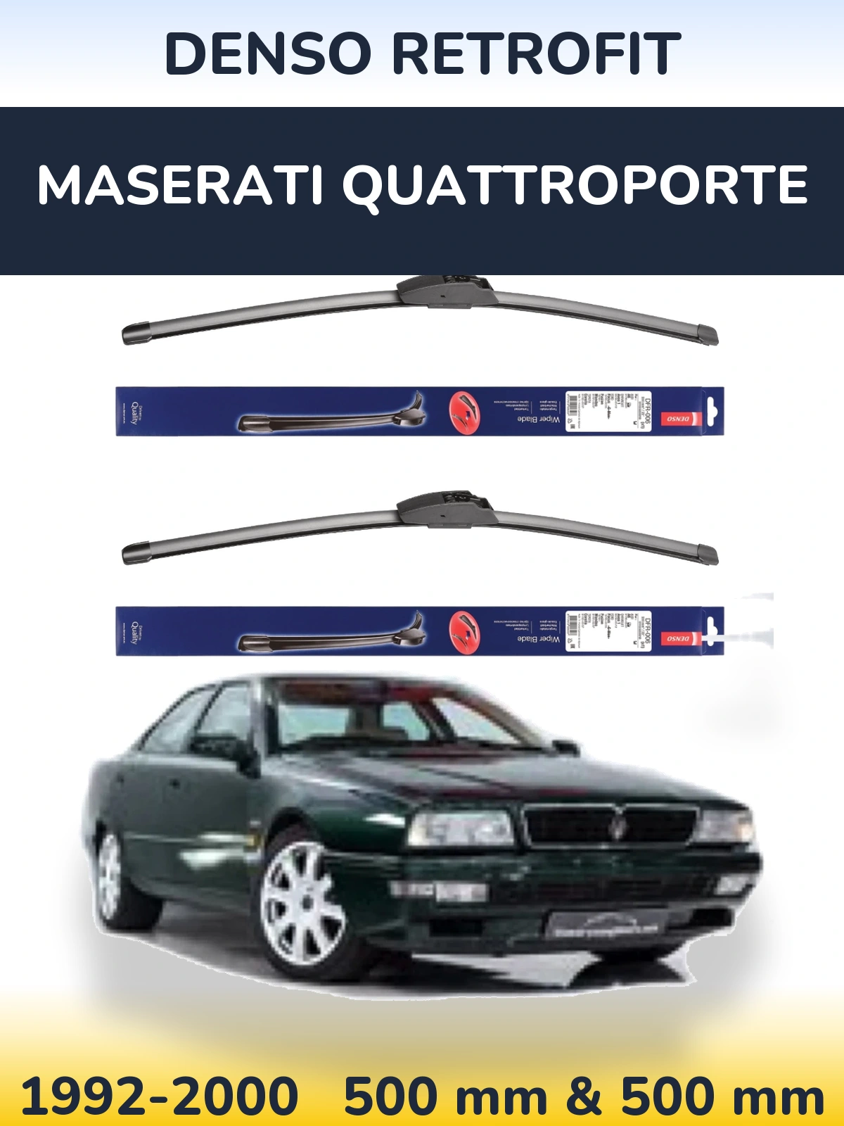 Komplet przednich wycieraczek Denso Retrofit 500 & 500 mm do Maserati Quattroporte 1992-2000