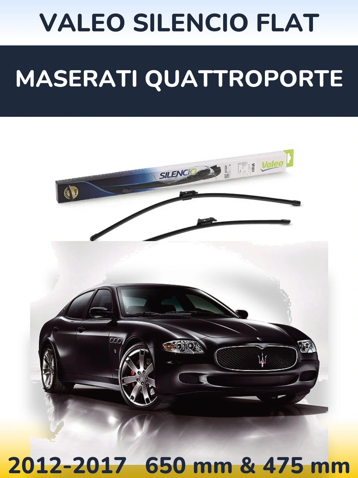 Komplet przednich wycieraczek Valeo Silencio Flat 650 & 475 mm do Maserati Quattroporte 2012-2017