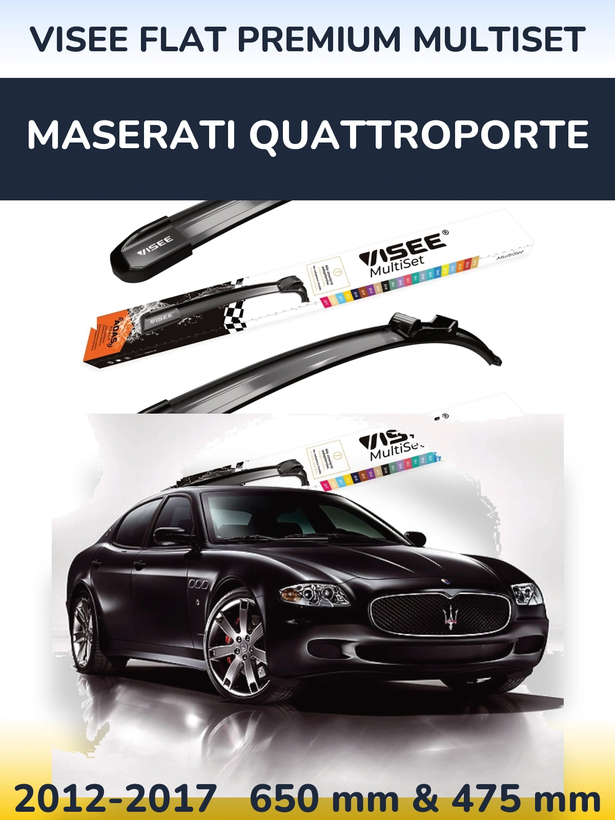 Komplet przednich wycieraczek VISEE FLAT PREMIUM MultiSet 650 & 475 mm do Maserati Quattroporte 2012-2017