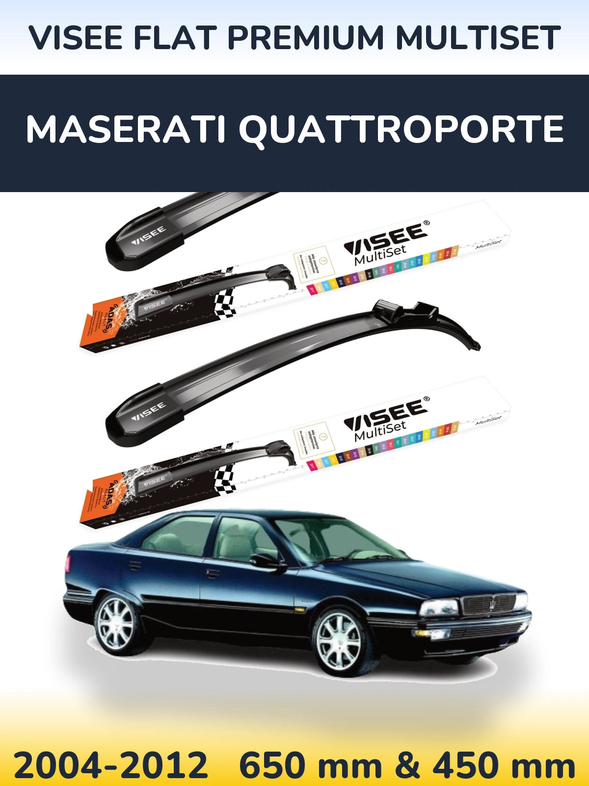 Komplet przednich wycieraczek VISEE FLAT PREMIUM MultiSet 650 & 450 mm do Maserati Quattroporte 2004-2012