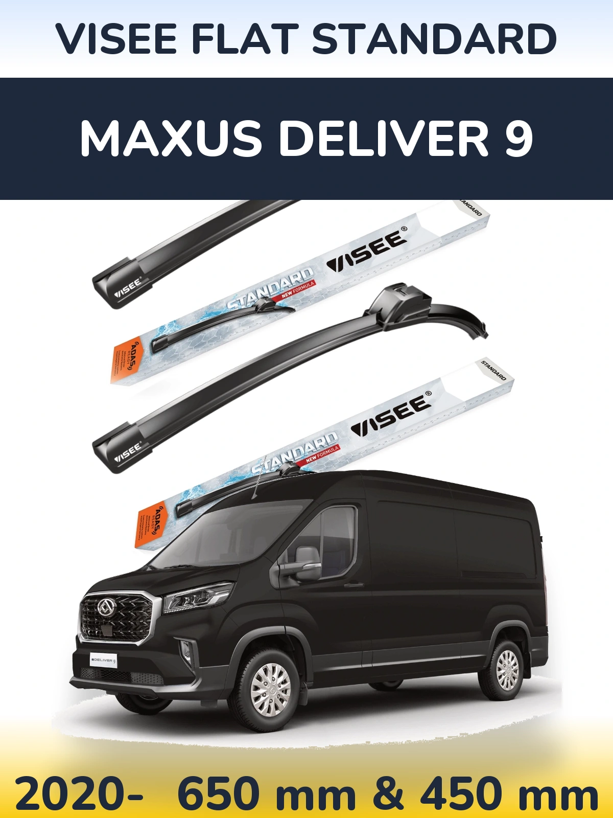 Komplet przednich wycieraczek VISEE FLAT STANDARD 650 & 450 mm do Maxus Deliver 9 2020-2026