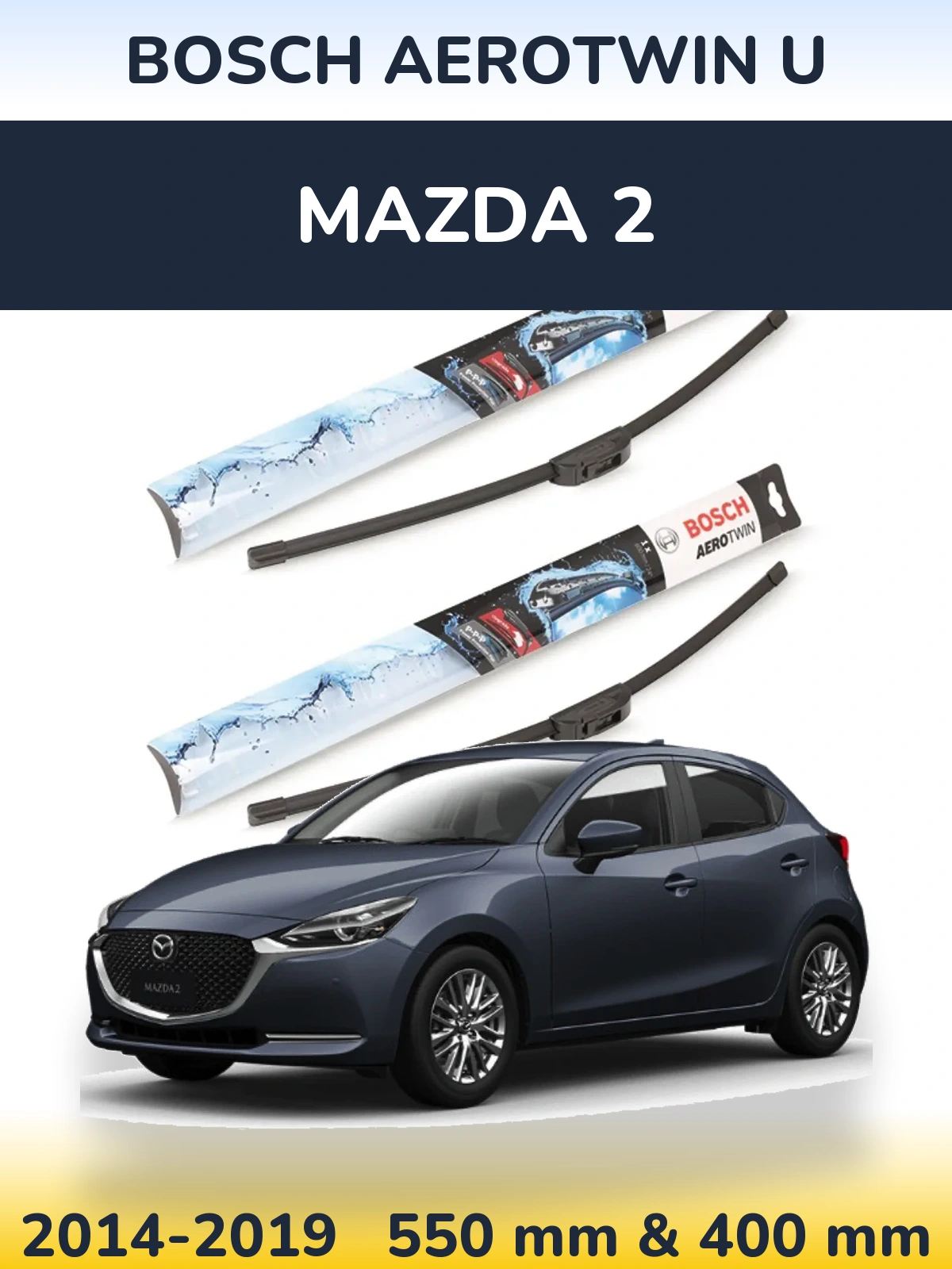 Komplet przednich wycieraczek BOSCH AeroTwin U 550 & 400 mm do Mazda 2 2014-2019
