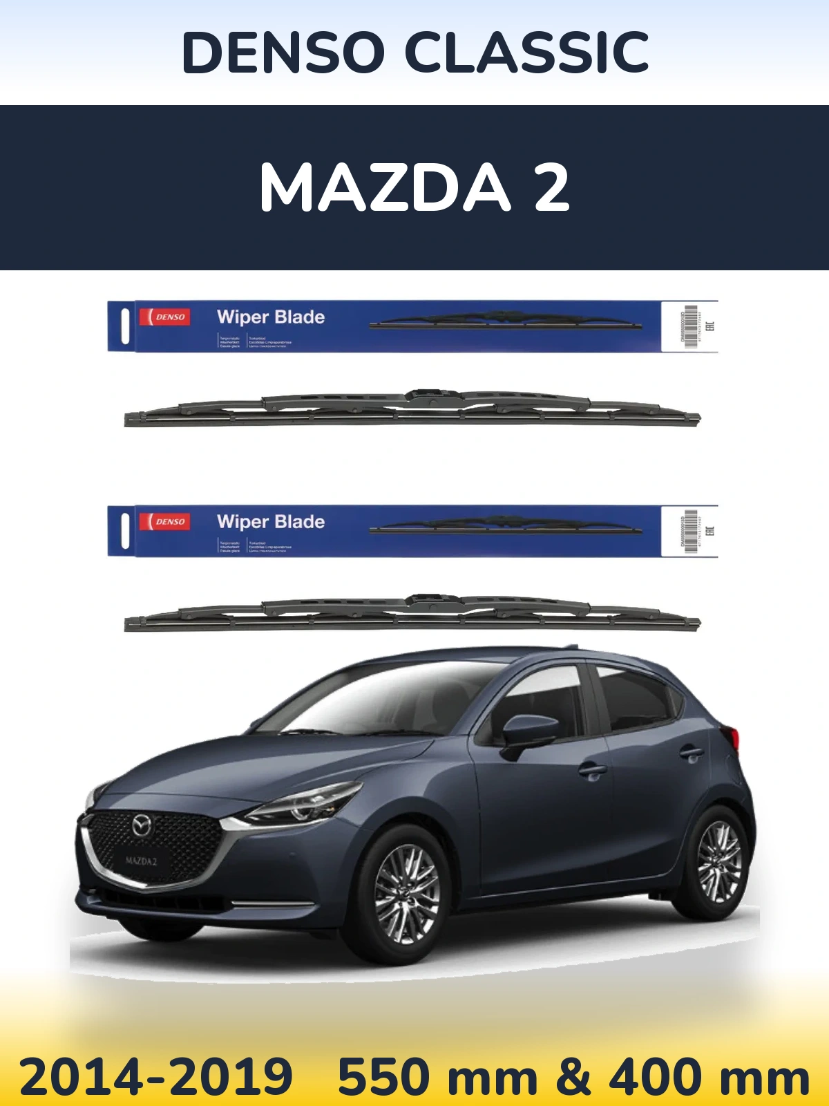 Front wiper blade set Denso Classic 550 & 400 mm for Mazda 2 2014-2019