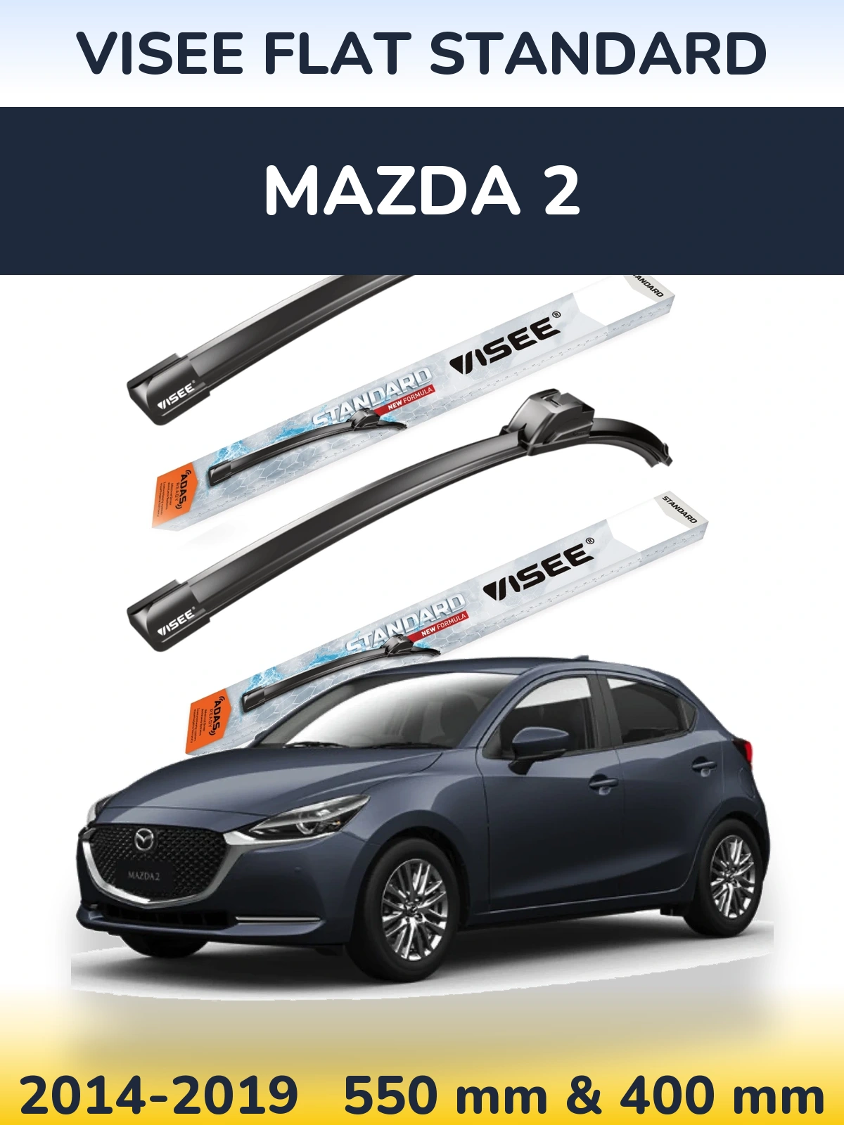 Komplet przednich wycieraczek VISEE FLAT STANDARD 550 & 400 mm do Mazda 2 2014-2019