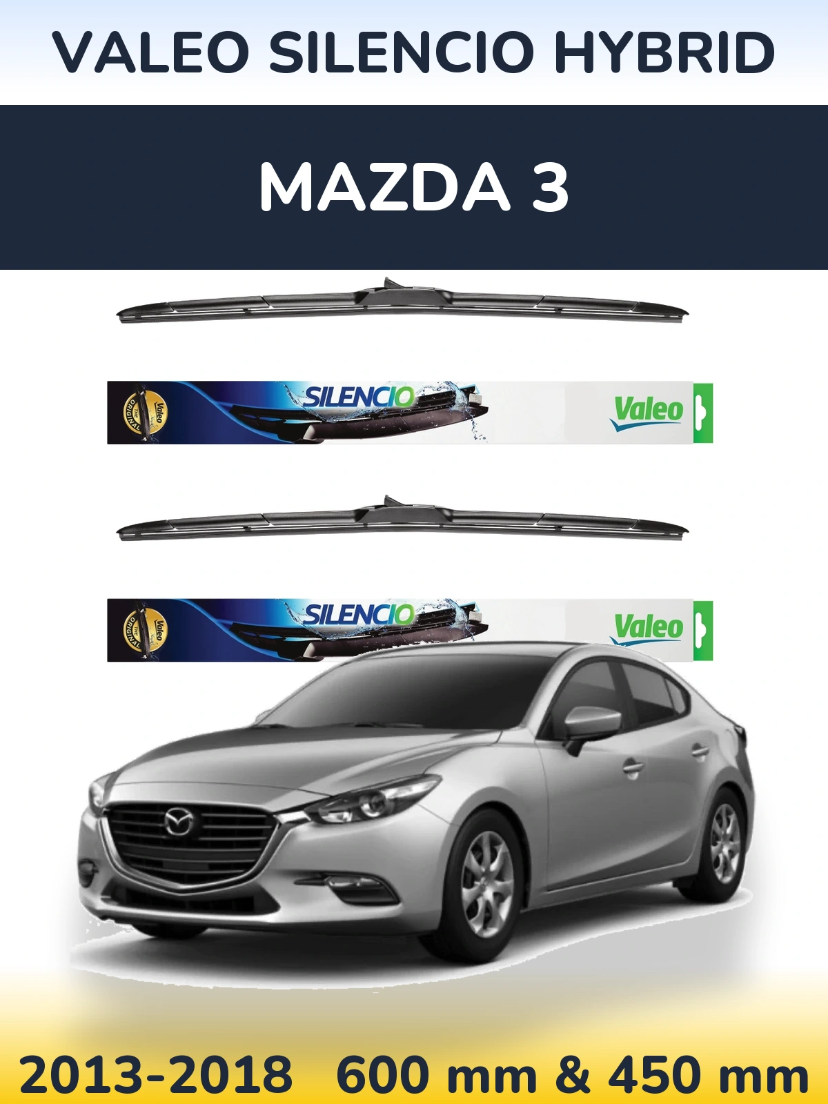 Комплект передних дворников Valeo Silencio Hybrid 600 & 450 мм для Mazda 3 2013-2018