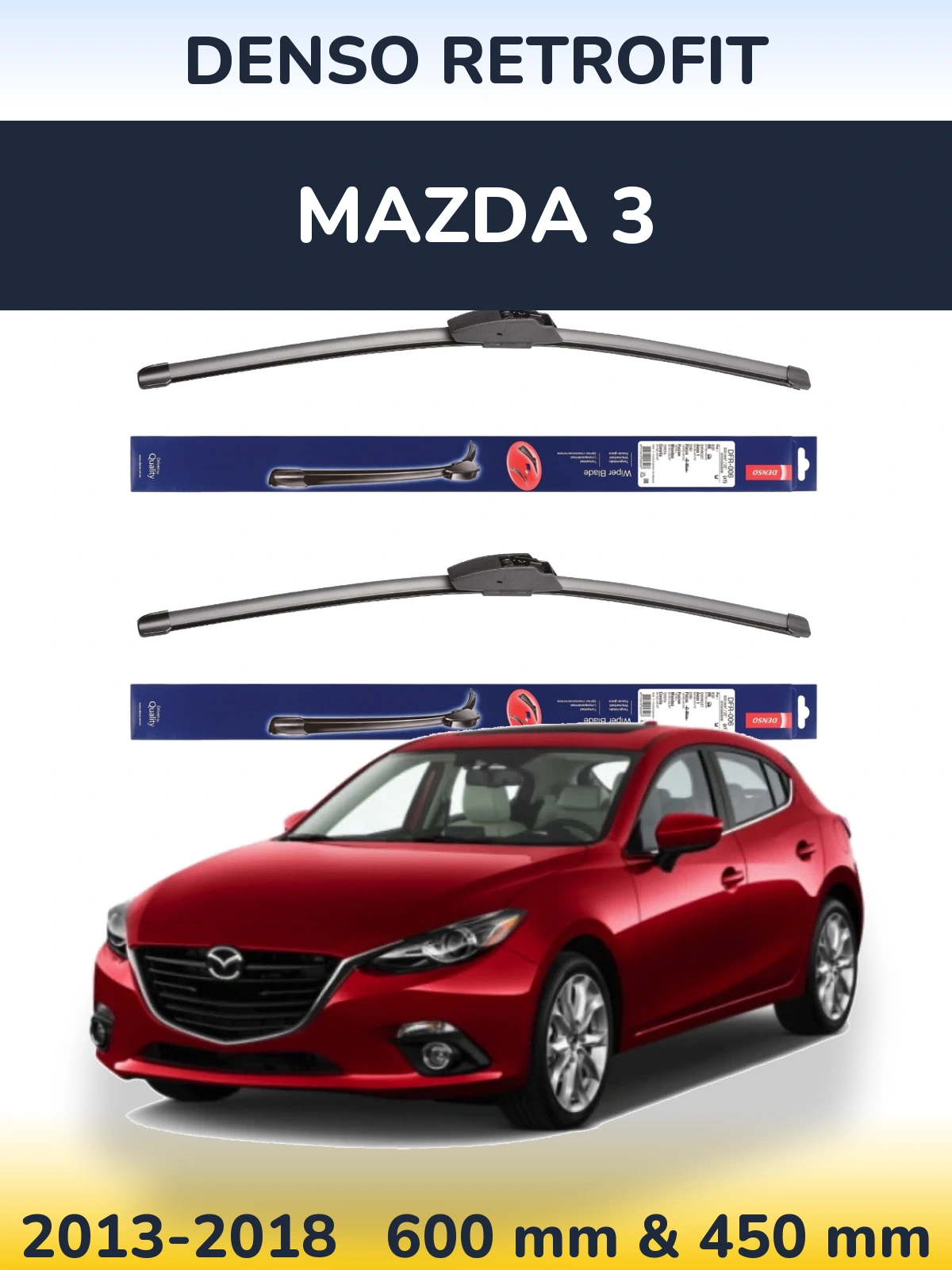 Front wiper blade set Denso Retrofit 600 & 450 mm for Mazda 3 2013-2018