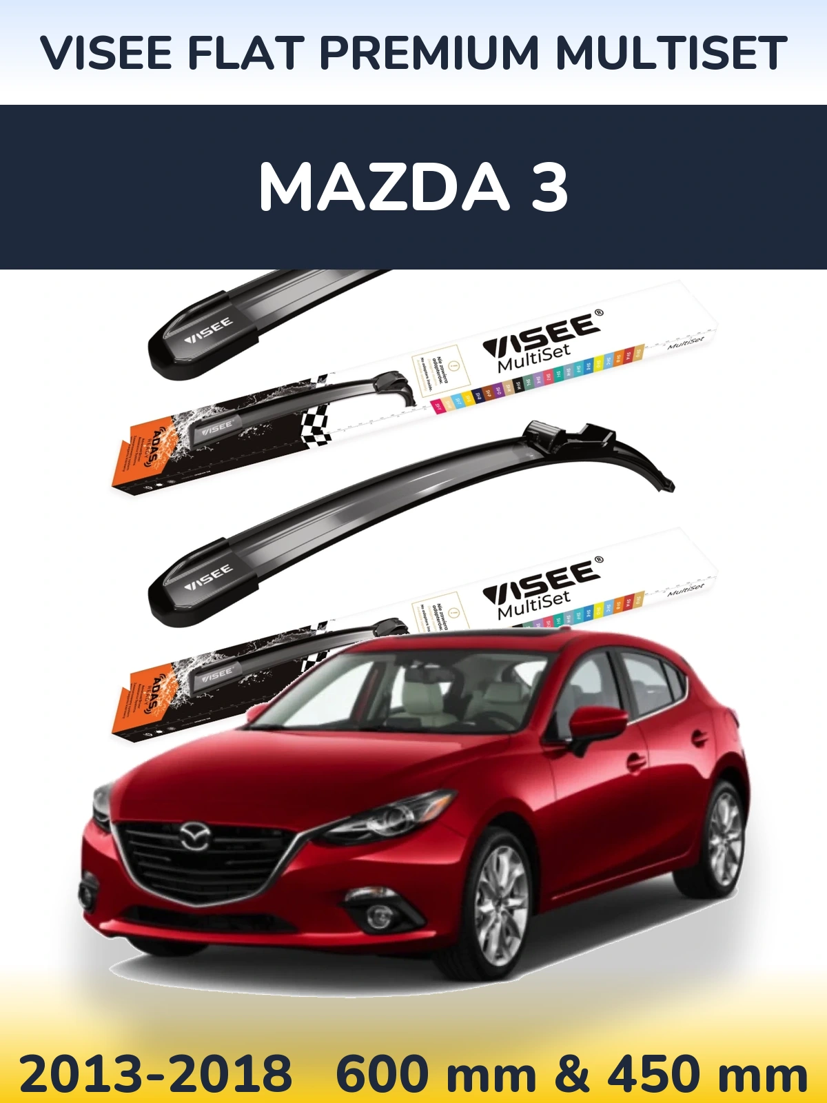 Комплект передних дворников VISEE FLAT PREMIUM MultiSet 600 & 450 мм для Mazda 3 2013-2018