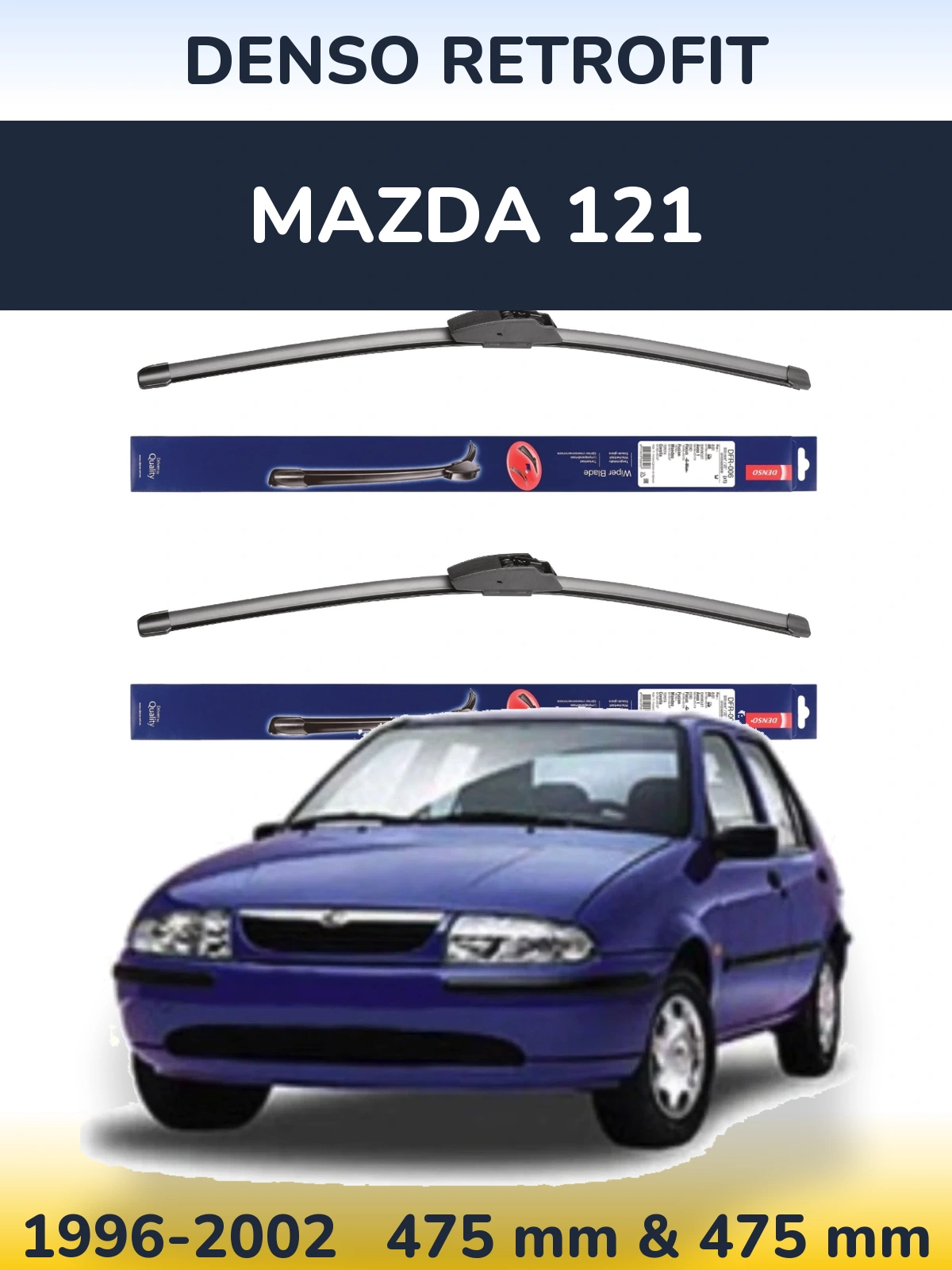 Komplet przednich wycieraczek Denso Retrofit 475 & 475 mm do Mazda 121 1996-2002