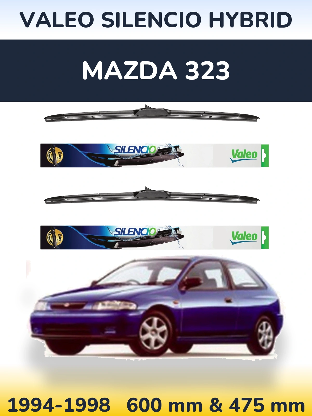 Комплект передних дворников Valeo Silencio Hybrid 600 & 475 мм для Mazda 323 1994-1998