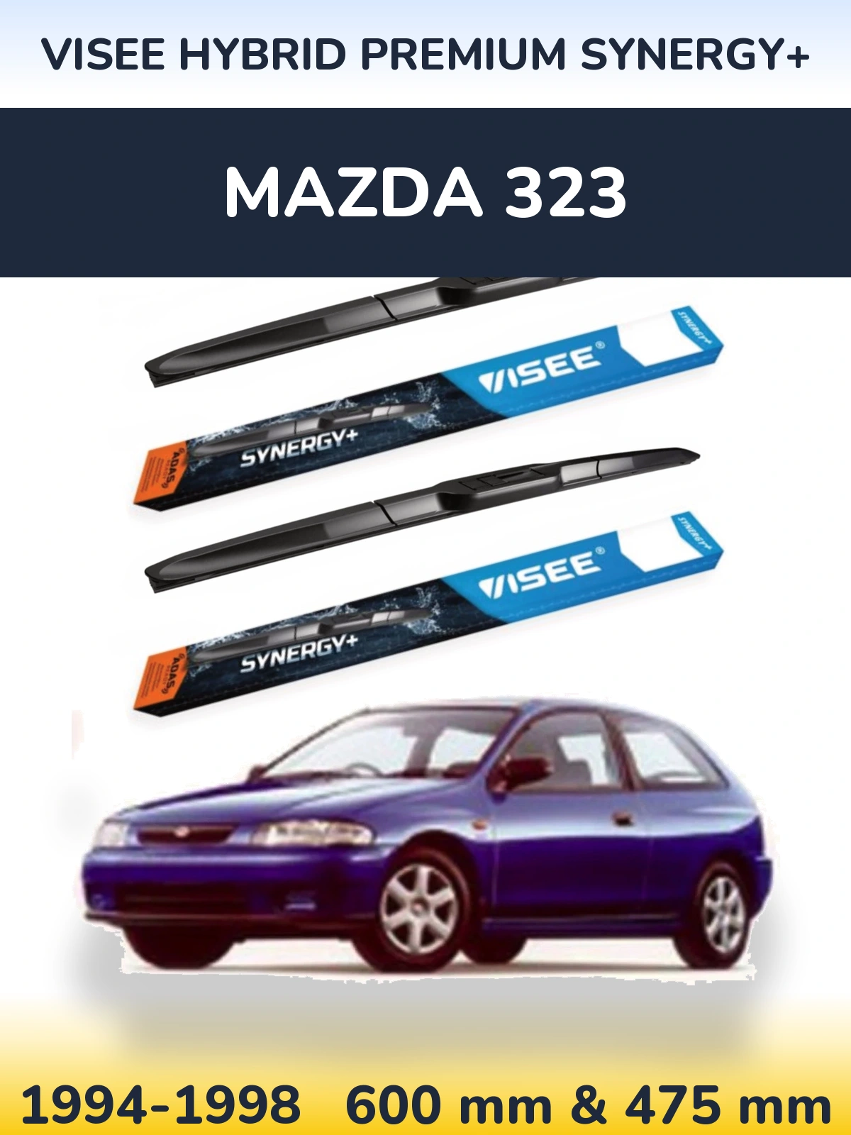 Комплект передних дворников VISEE HYBRID PREMIUM SYNERGY+ 600 & 475 мм для Mazda 323 1994-1998