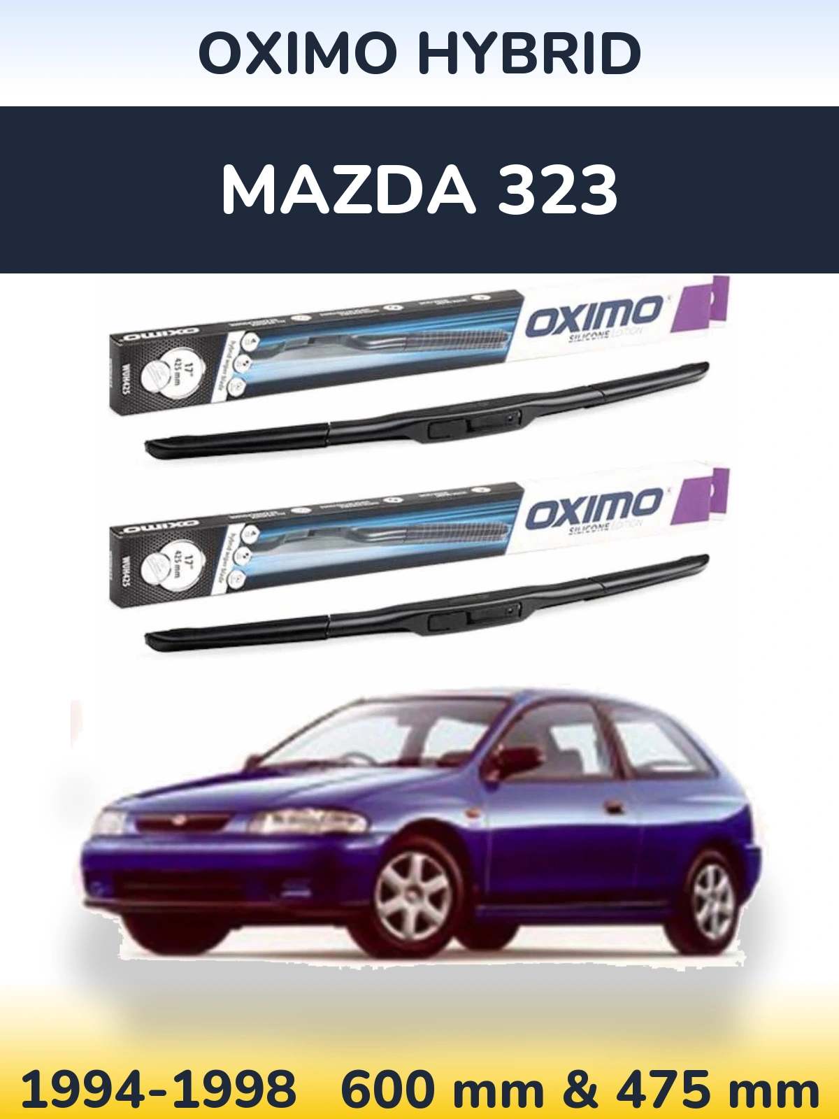 Комплект передних дворников Oximo Hybrid 600 & 475 мм для Mazda 323 1994-1998