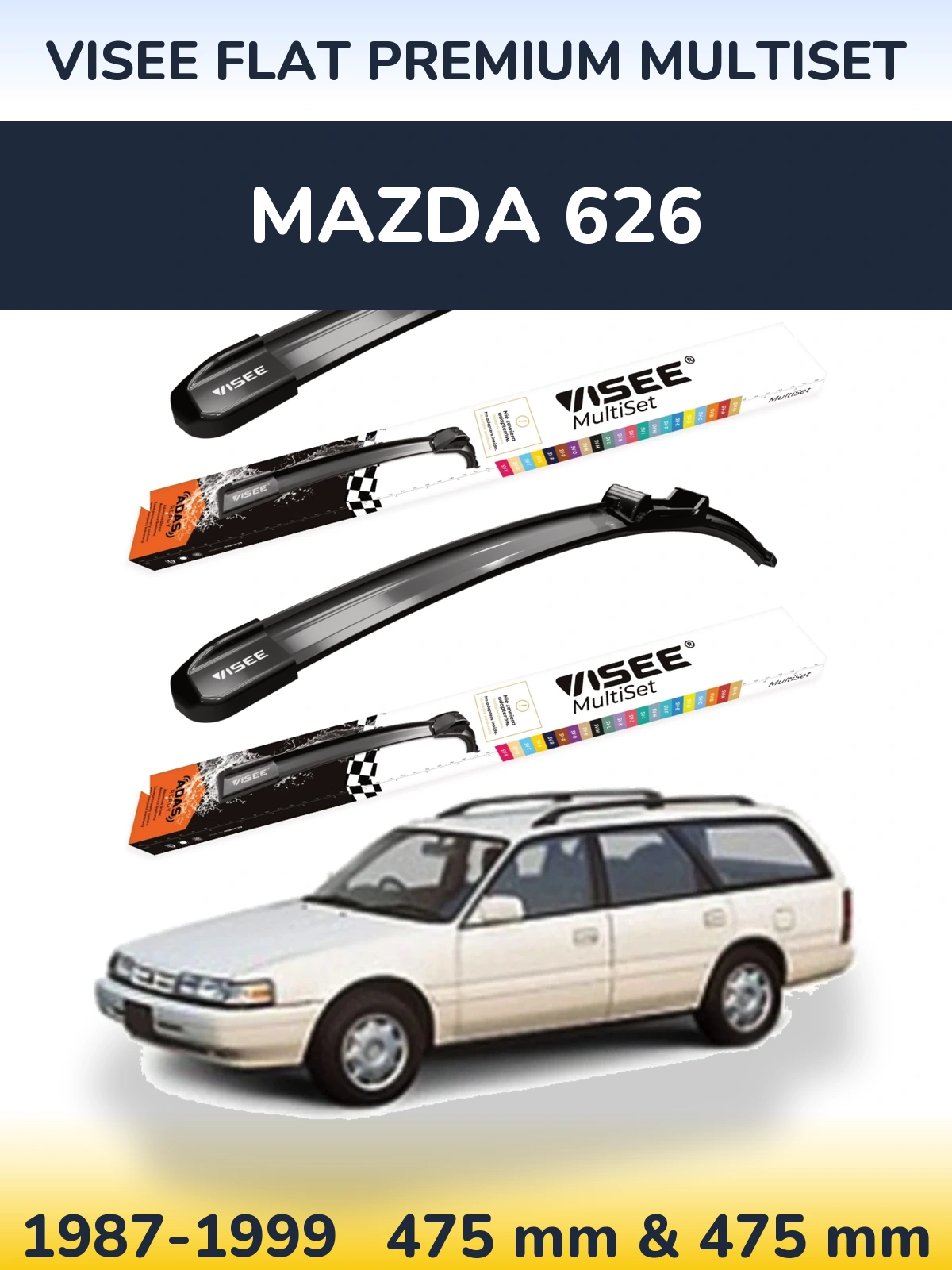 Komplet przednich wycieraczek VISEE FLAT PREMIUM MultiSet 475 & 475 mm do Mazda 626 1987-1999