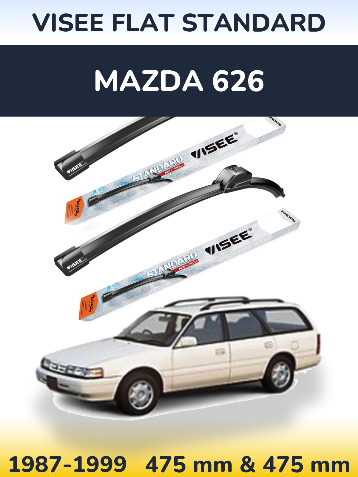 Komplet przednich wycieraczek VISEE FLAT STANDARD 475 & 475 mm do Mazda 626 1987-1999