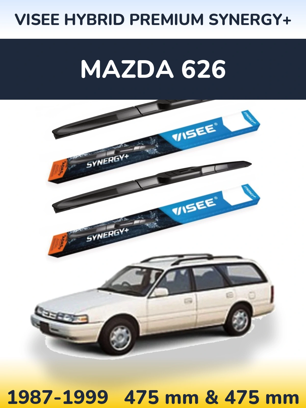 Komplet przednich wycieraczek VISEE HYBRID PREMIUM SYNERGY+ 475 & 475 mm do Mazda 626 1987-1999