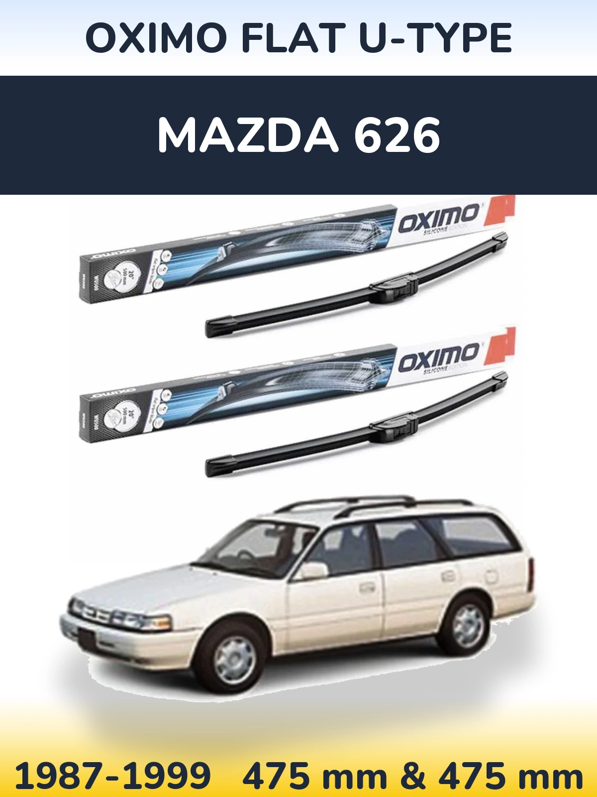 Front wiper blade set Oximo Flat U-type 475 & 475 mm for Mazda 626 1987-1999