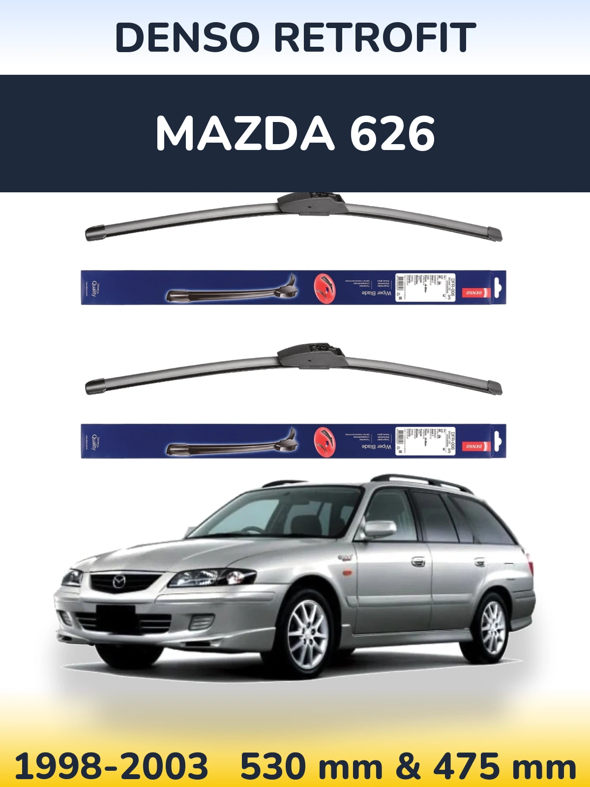 Komplet przednich wycieraczek Denso Retrofit 530 & 475 mm do Mazda 626 1998-2003