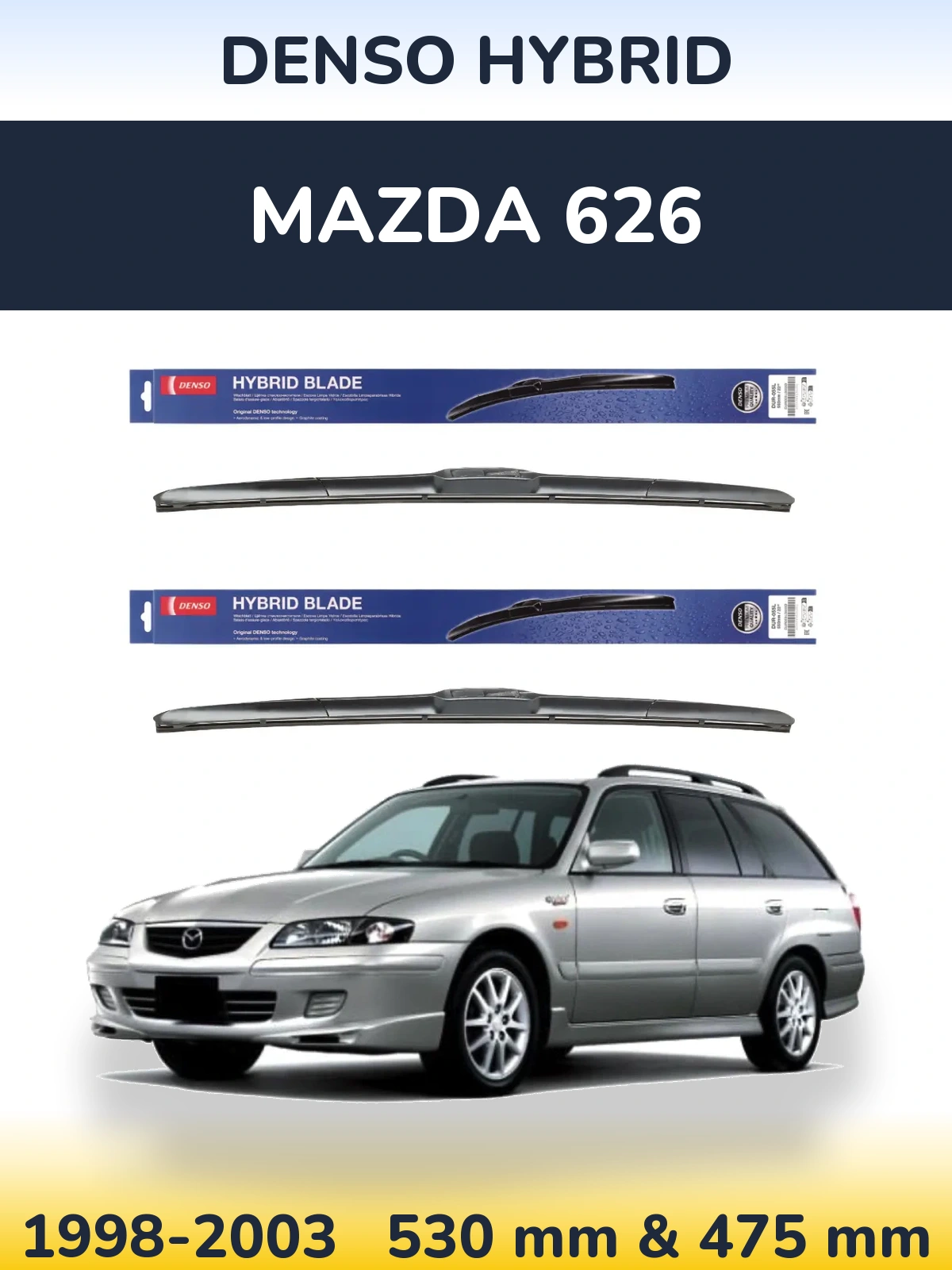 Komplet przednich wycieraczek Denso Hybrid 530 & 475 mm do Mazda 626 1998-2003