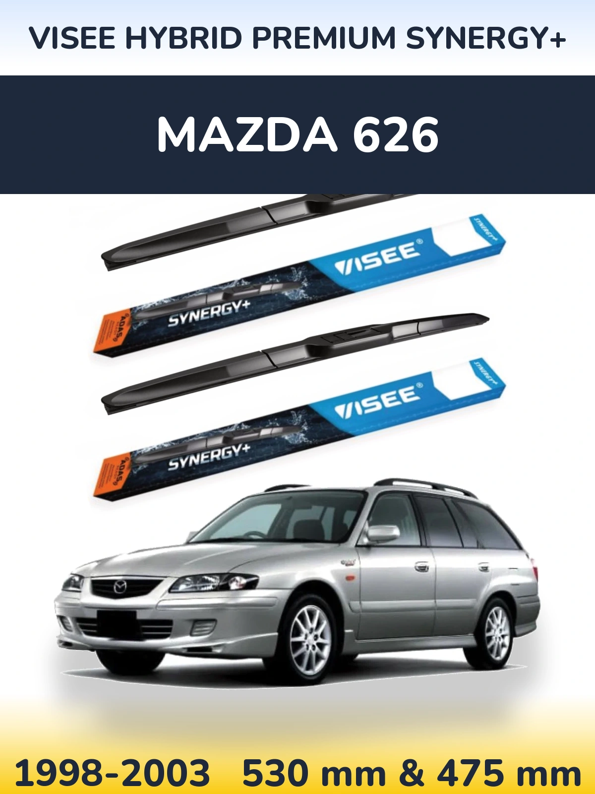Komplet przednich wycieraczek VISEE HYBRID PREMIUM SYNERGY+ 530 & 475 mm do Mazda 626 1998-2003