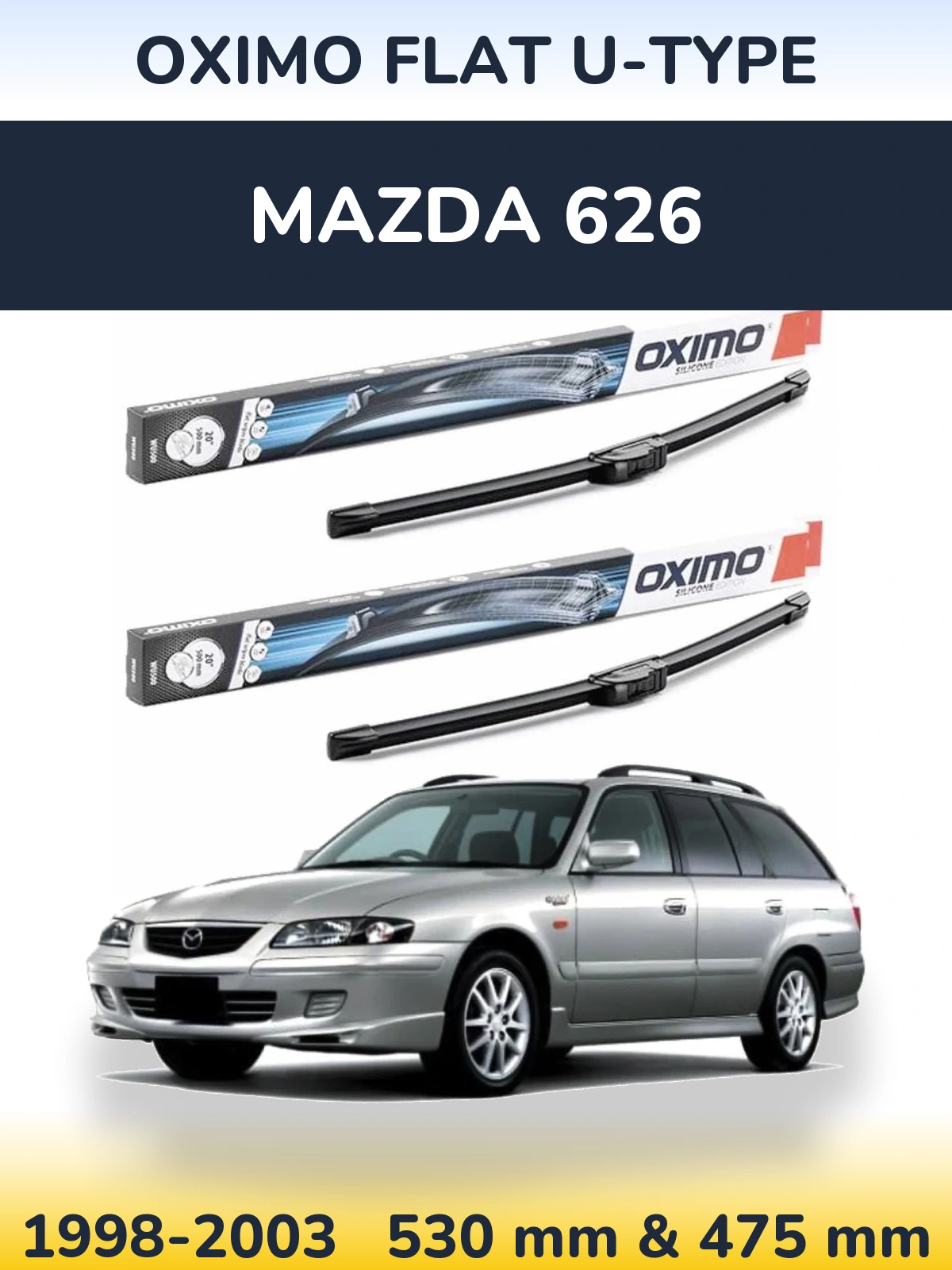 Komplet przednich wycieraczek Oximo Flat U-type 530 & 475 mm do Mazda 626 1998-2003