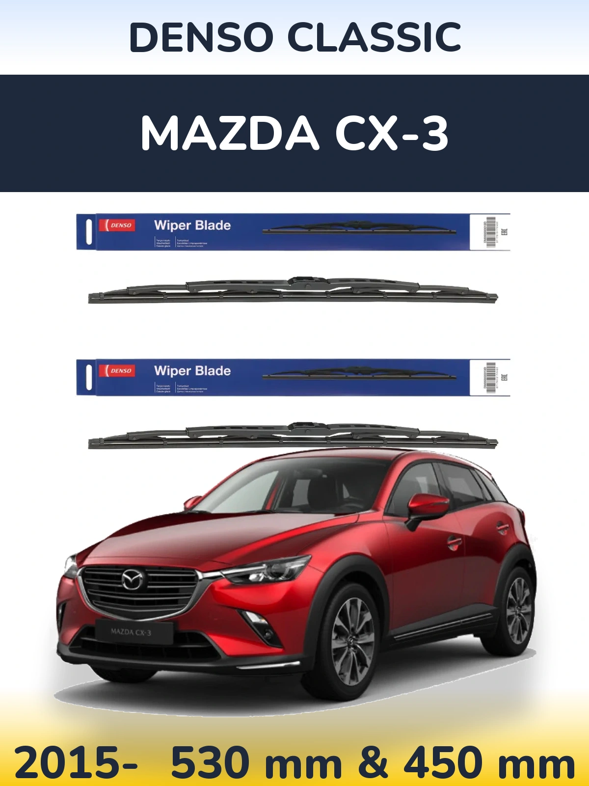 Komplet przednich wycieraczek Denso Classic 530 & 450 mm do Mazda CX-3 2015-2026