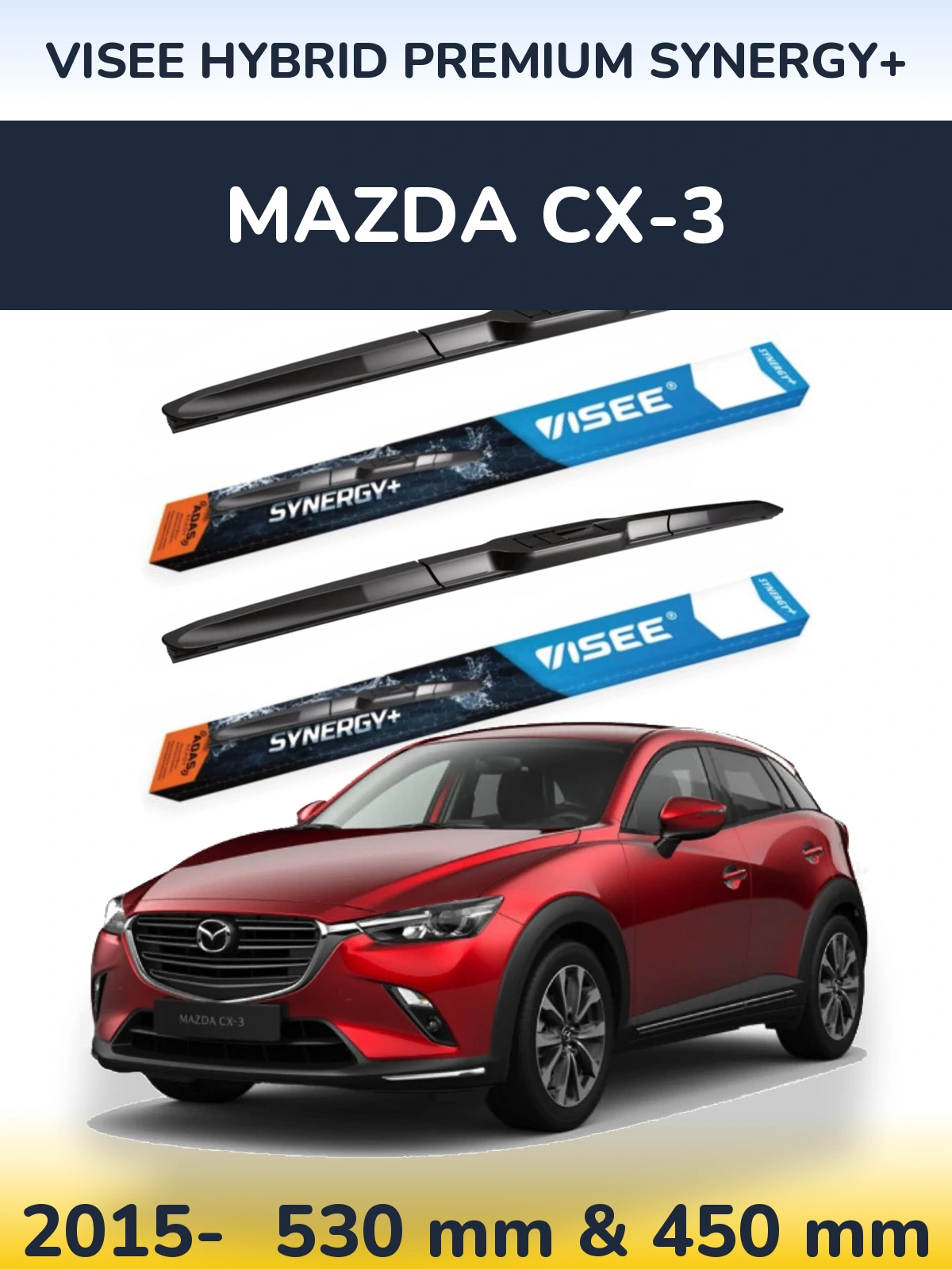 Komplet przednich wycieraczek VISEE HYBRID PREMIUM SYNERGY+ 530 & 450 mm do Mazda CX-3 2015-2026
