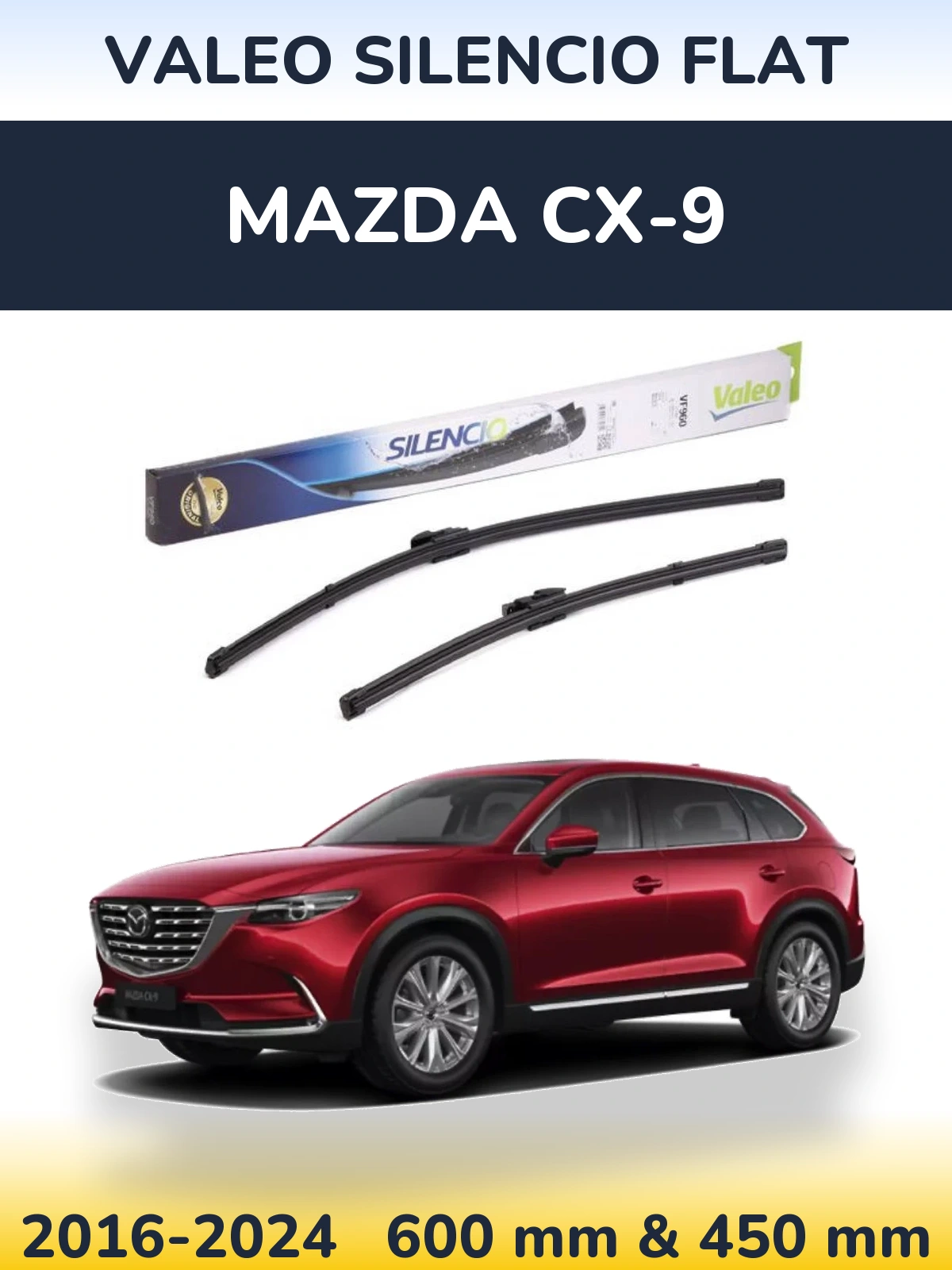 Комплект передних дворников Valeo Silencio Flat 600 & 450 мм для Mazda CX-9 2016-2024
