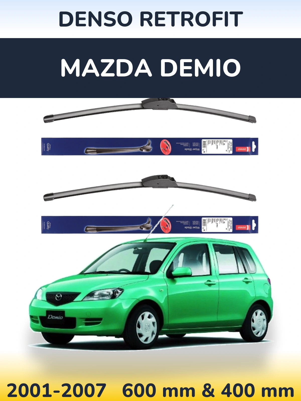 Komplet przednich wycieraczek Denso Retrofit 600 & 400 mm do Mazda Demio 2001-2007