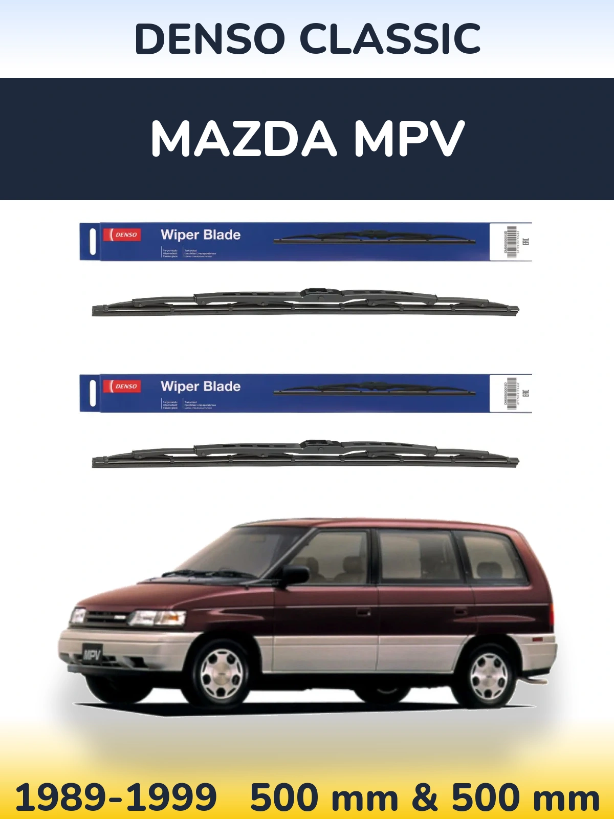 Komplet przednich wycieraczek Denso Classic 500 & 500 mm do Mazda MPV 1989-1999