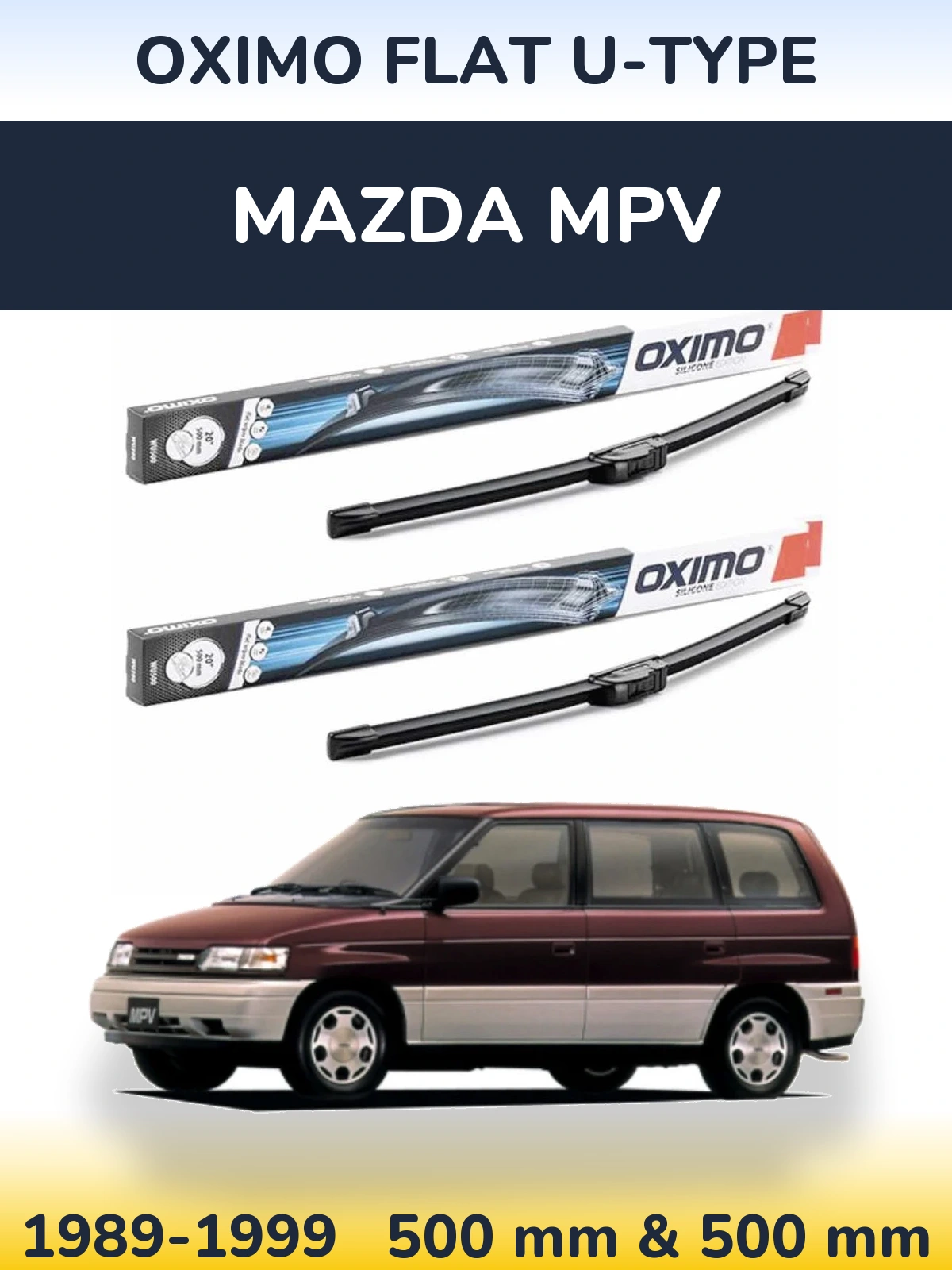 Комплект передних дворников Oximo Flat U-type 500 & 500 мм для Mazda MPV 1989-1999