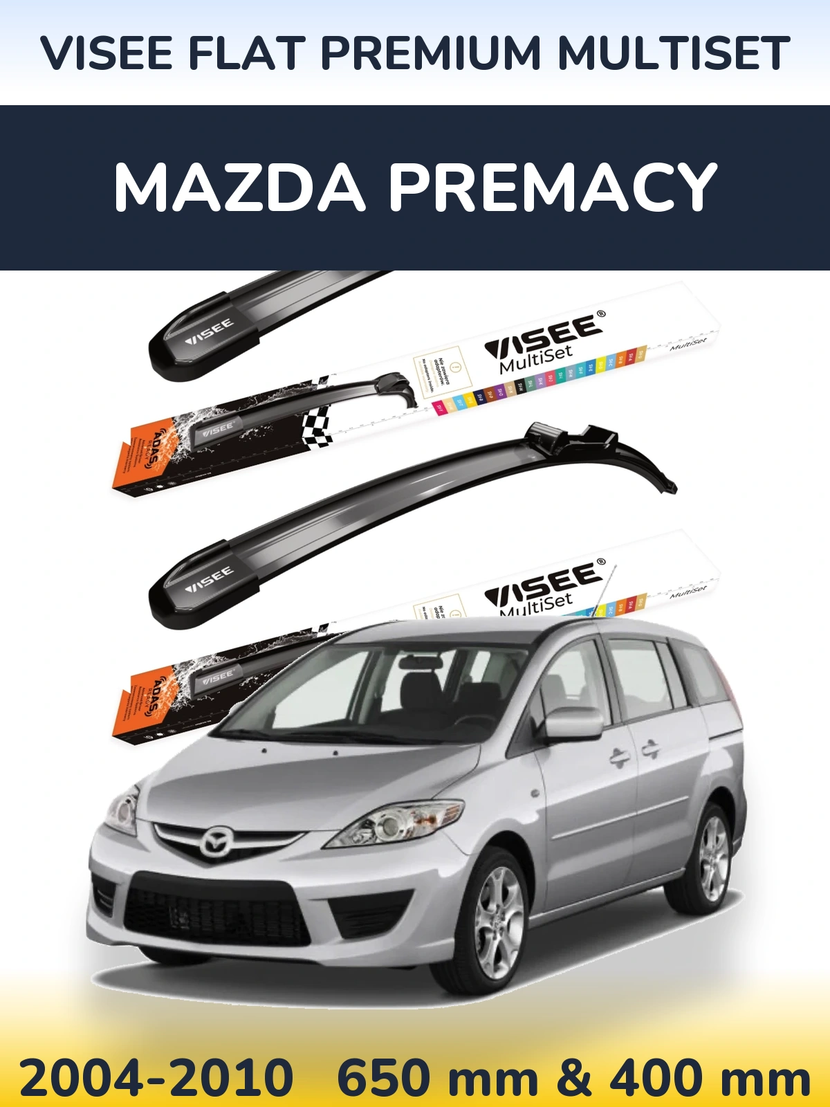 Komplet przednich wycieraczek VISEE FLAT PREMIUM MultiSet 650 & 400 mm do Mazda Premacy 2004-2010