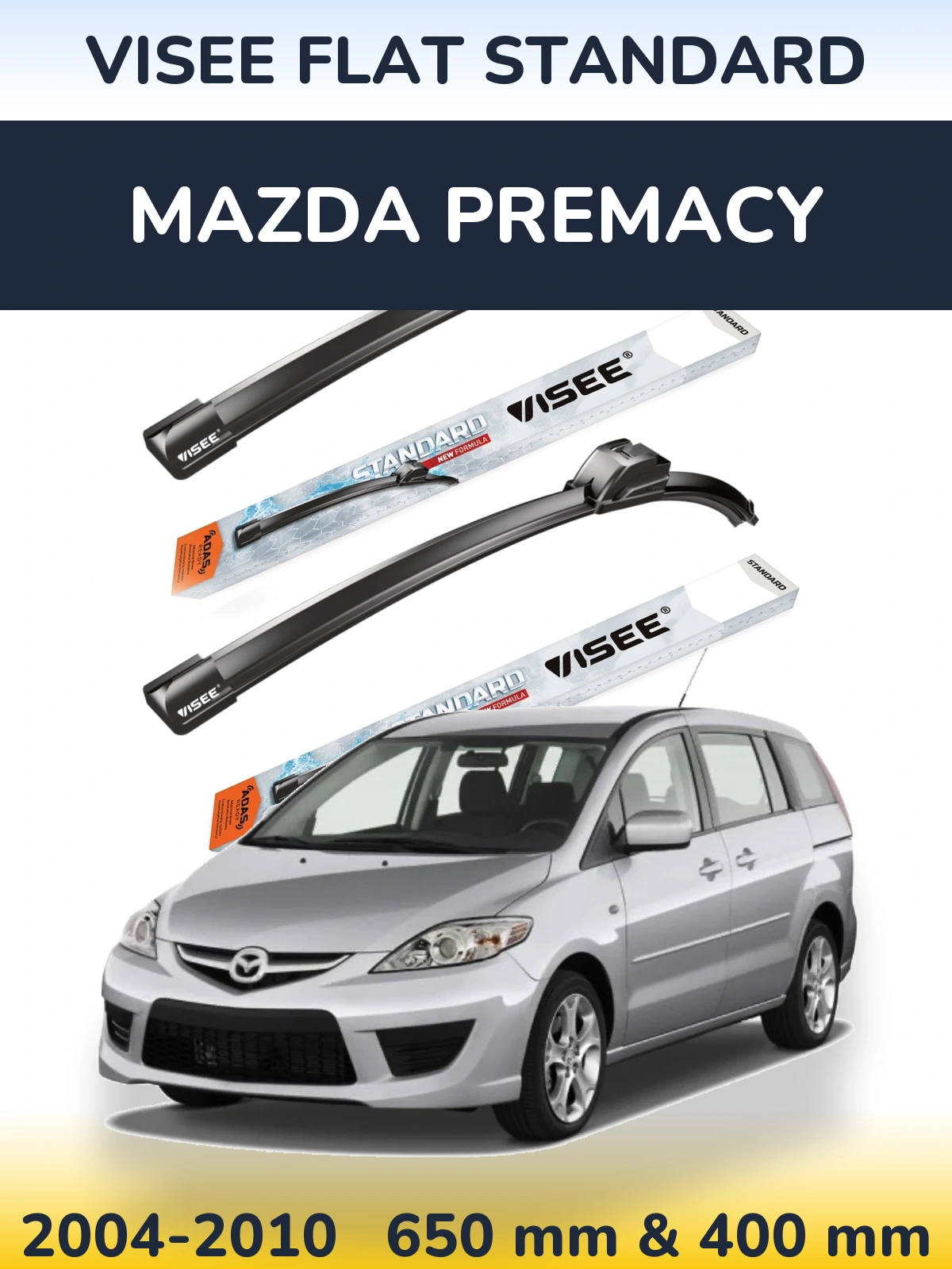 Komplet przednich wycieraczek VISEE FLAT STANDARD 650 & 400 mm do Mazda Premacy 2004-2010
