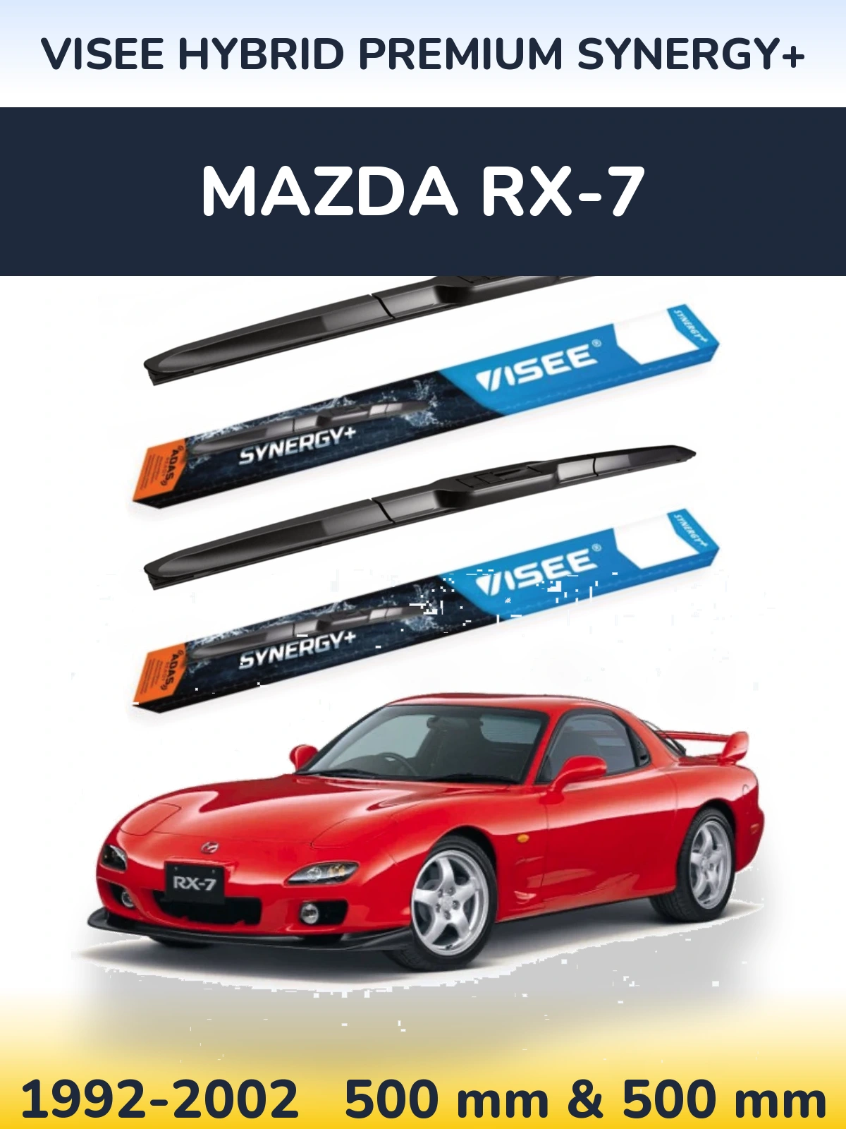 Комплект передних дворников VISEE HYBRID PREMIUM SYNERGY+ 500 & 500 мм для Mazda RX-7 1992-2002